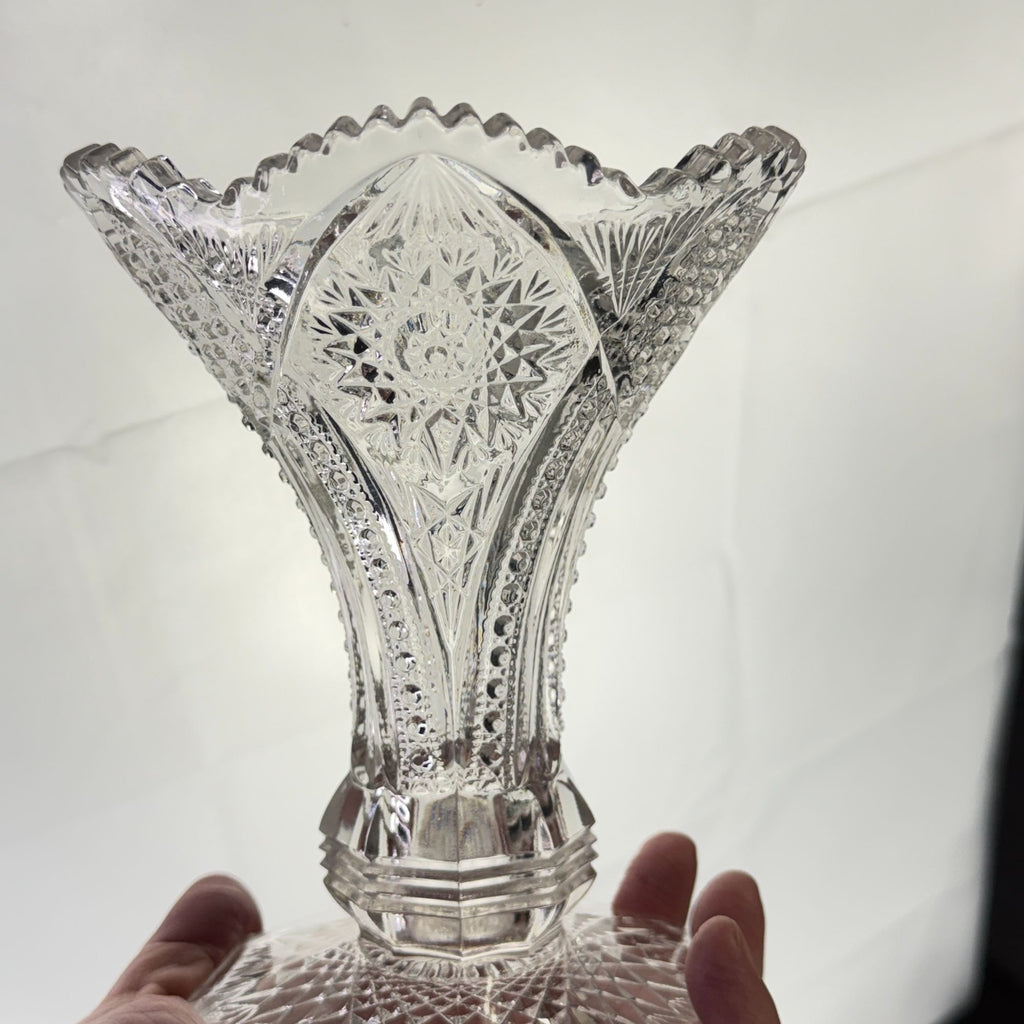 Vintage Glass Trumpet Vase Scalloped Sawtooth Edge