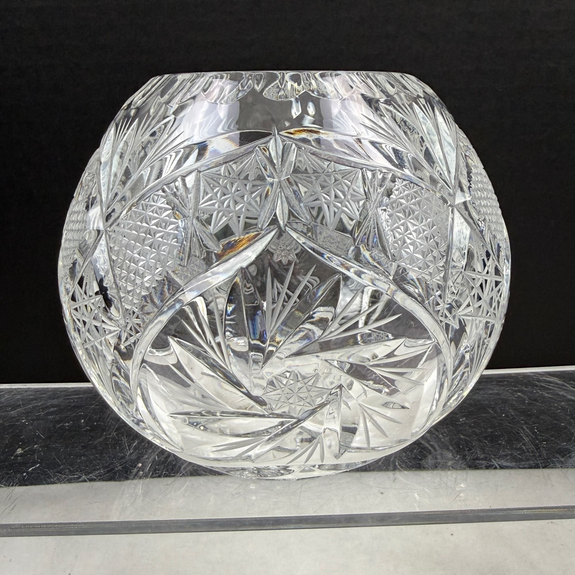 Vintage Crystal Pinwheel and Fan Rose Bowl Vase