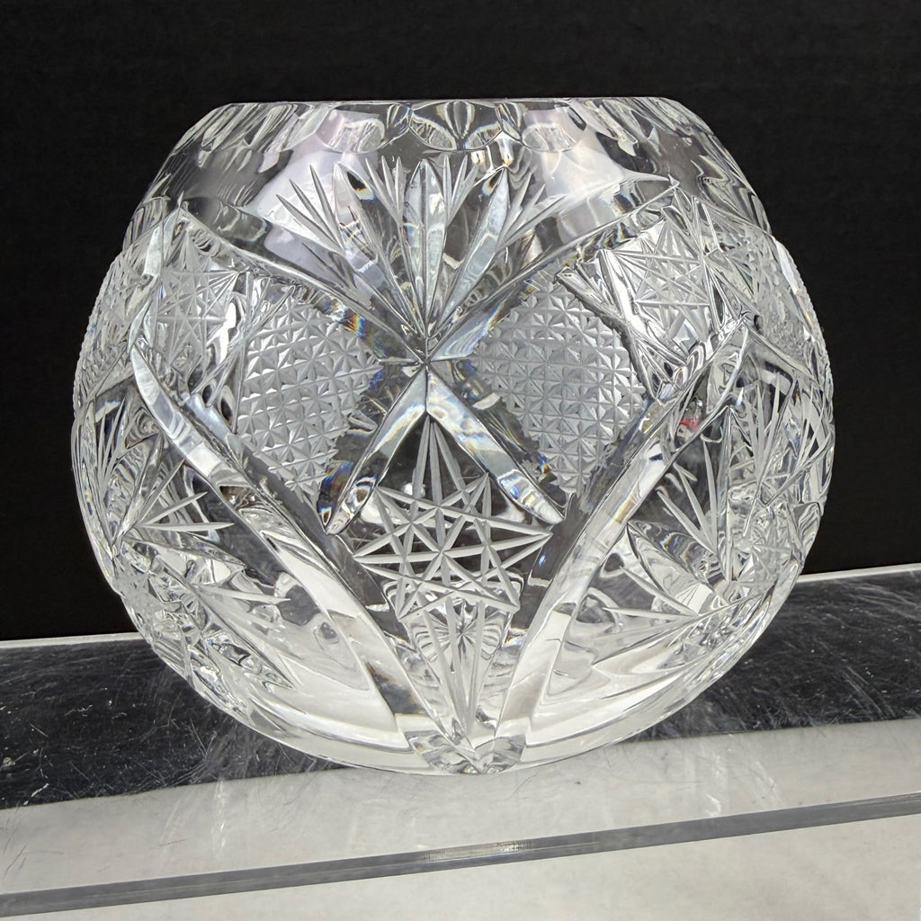 Vintage Crystal Pinwheel and Fan Rose Bowl Vase