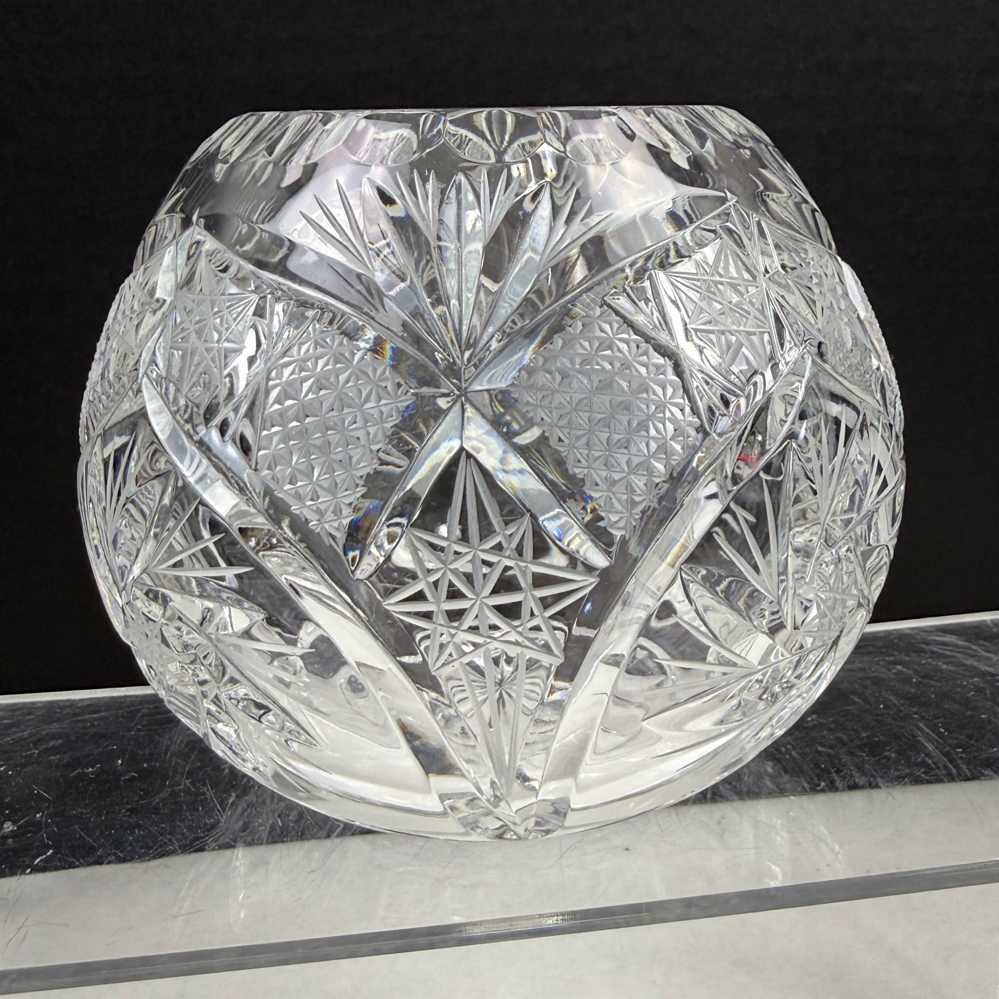 Vintage Crystal Pinwheel and Fan Rose Bowl Vase