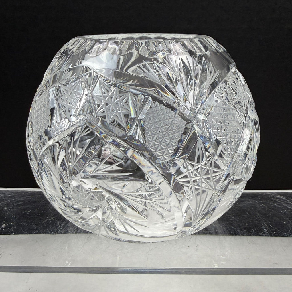 Vintage Crystal Pinwheel and Fan Rose Bowl Vase