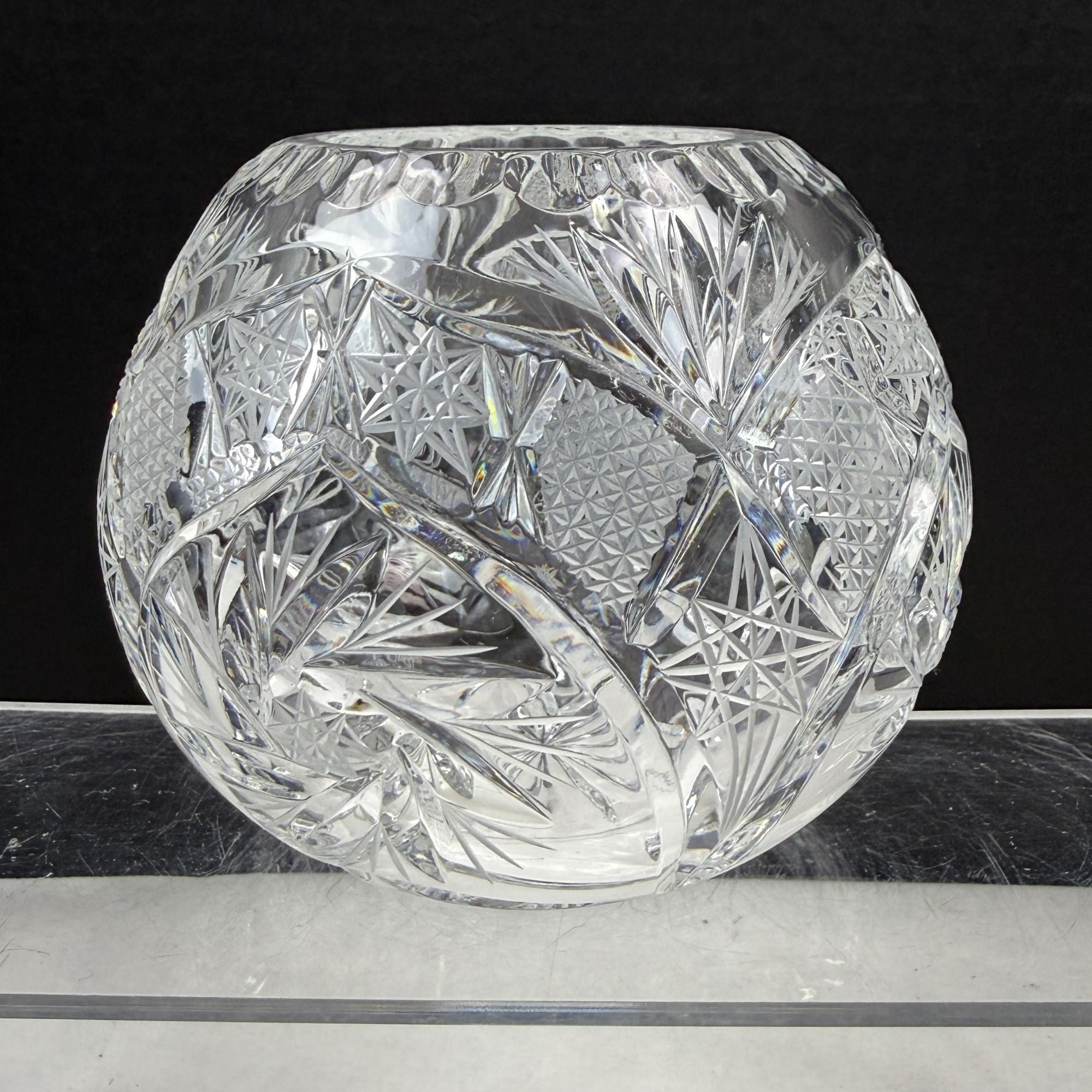 Vintage Crystal Pinwheel and Fan Rose Bowl Vase