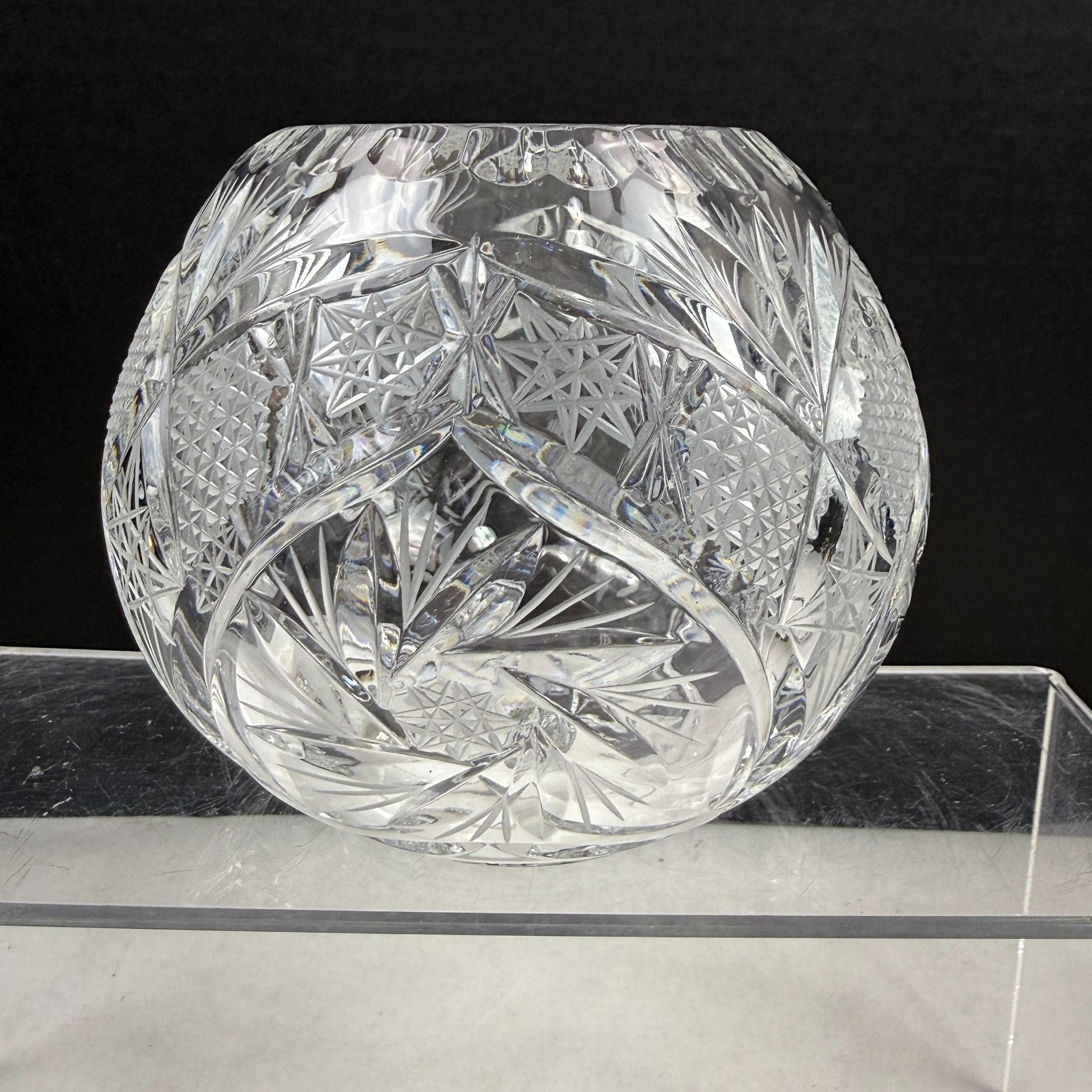 Vintage Crystal Pinwheel and Fan Rose Bowl Vase