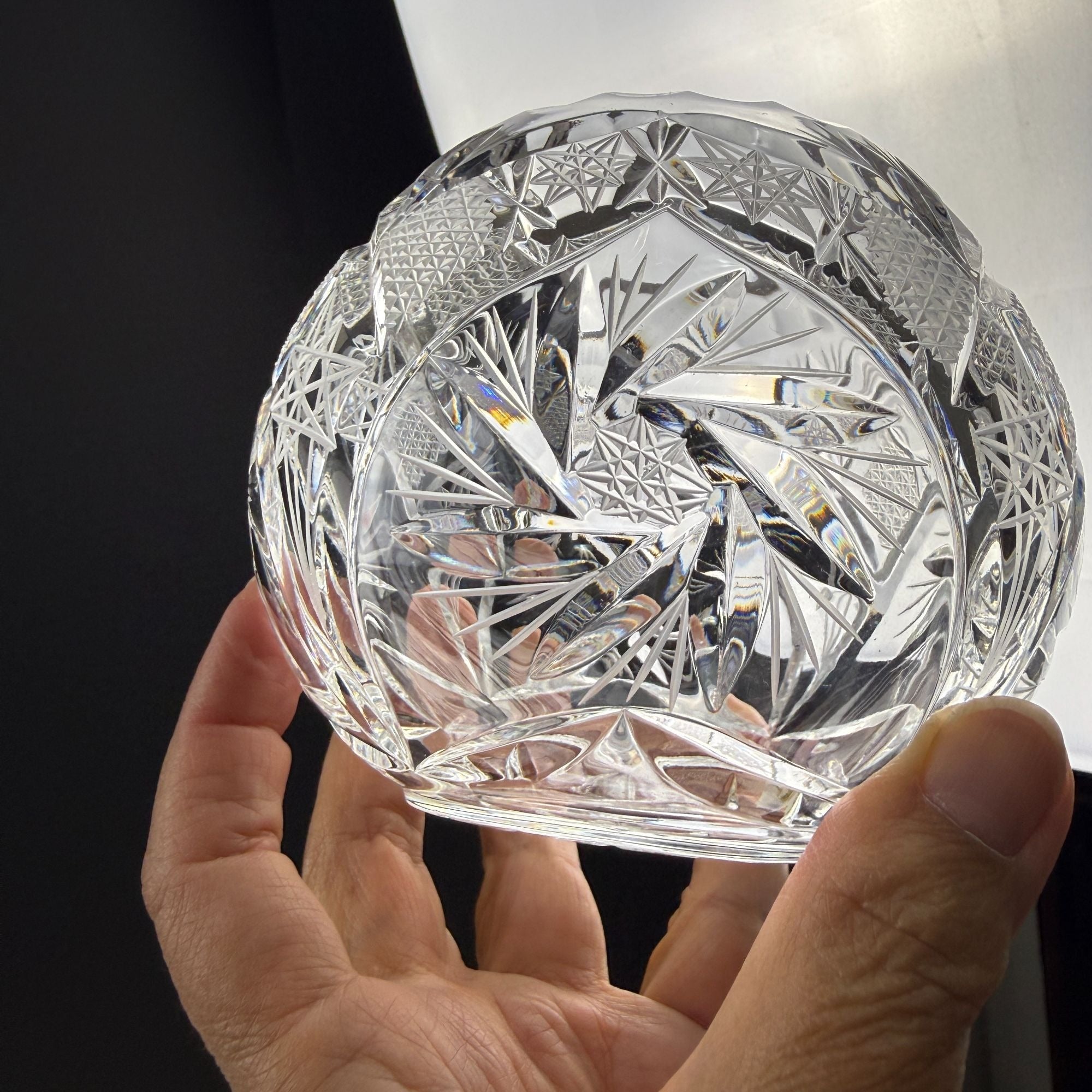 Vintage Crystal Pinwheel and Fan Rose Bowl Vase