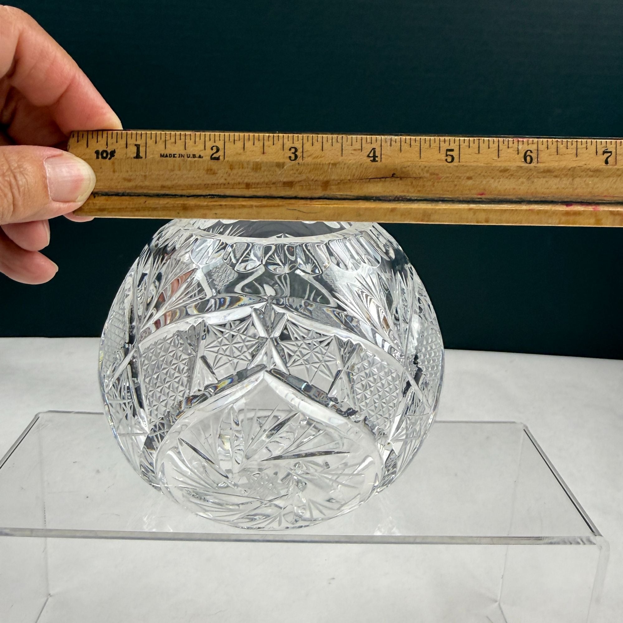 Vintage Crystal Pinwheel and Fan Rose Bowl Vase