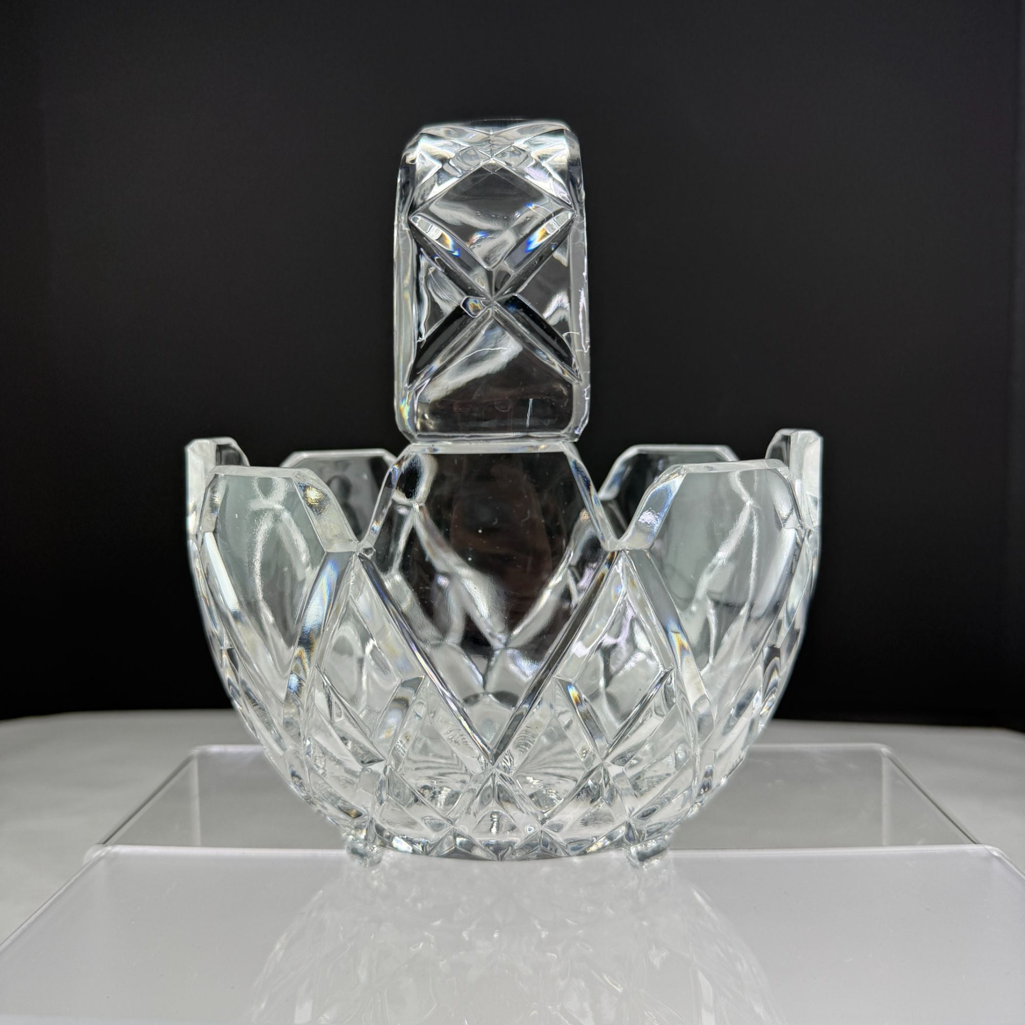 Vintage Lead Crystal Basket Candy Dish