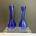 Vintage Pair Cobalt Blue & Clear Art Glass Vases With Lobbed Base