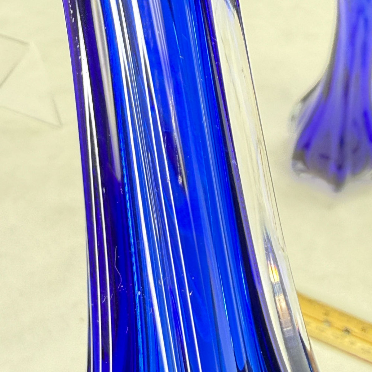 Vintage Pair Cobalt Blue & Clear Art Glass Vases With Lobbed Base