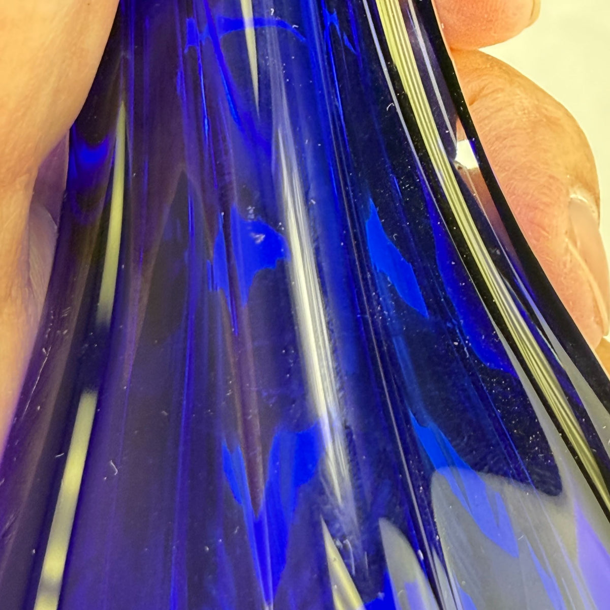 Vintage Pair Cobalt Blue & Clear Art Glass Vases With Lobbed Base