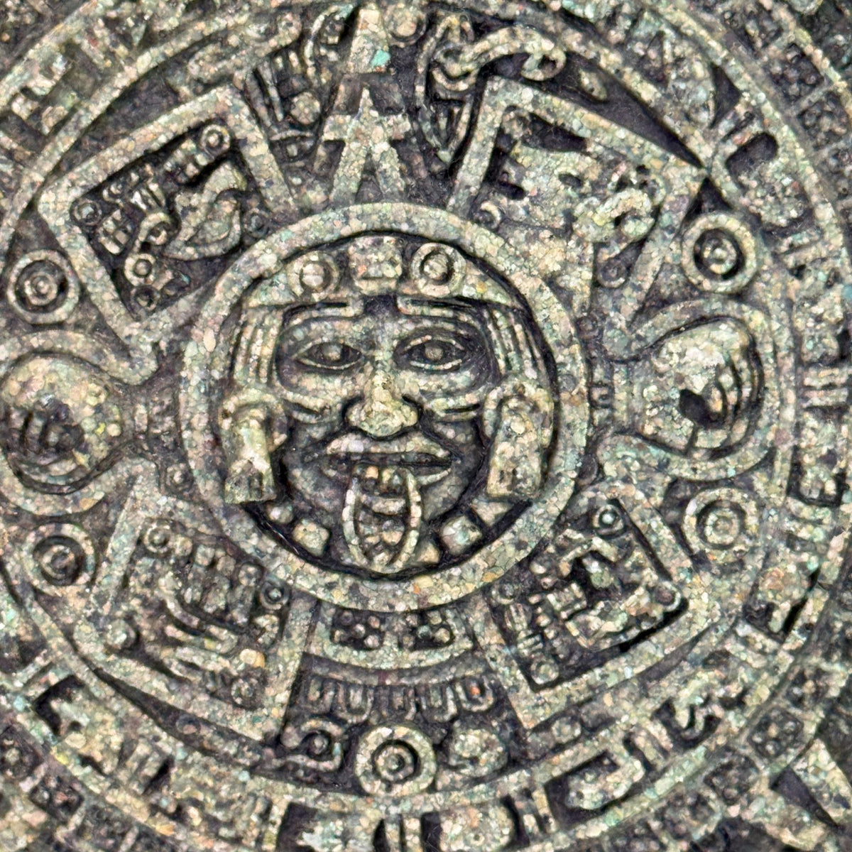 Vintage Aztec Mayan Sun Stone Calendar Wall Plaque 7" Green Stone Look Decor