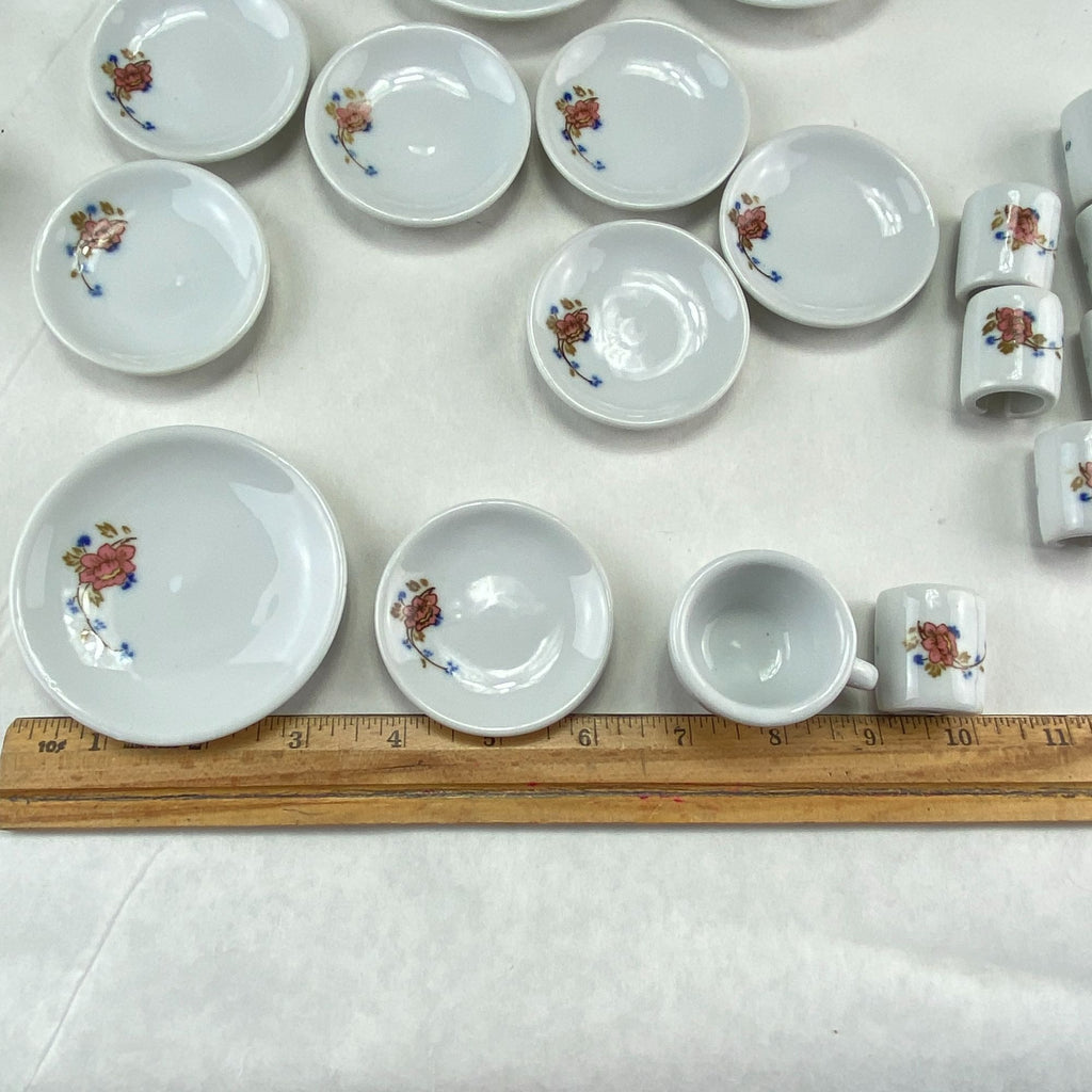 Vintage Strombecker Pretend Play Mini Dish Set 32 Pcs With Floral Design