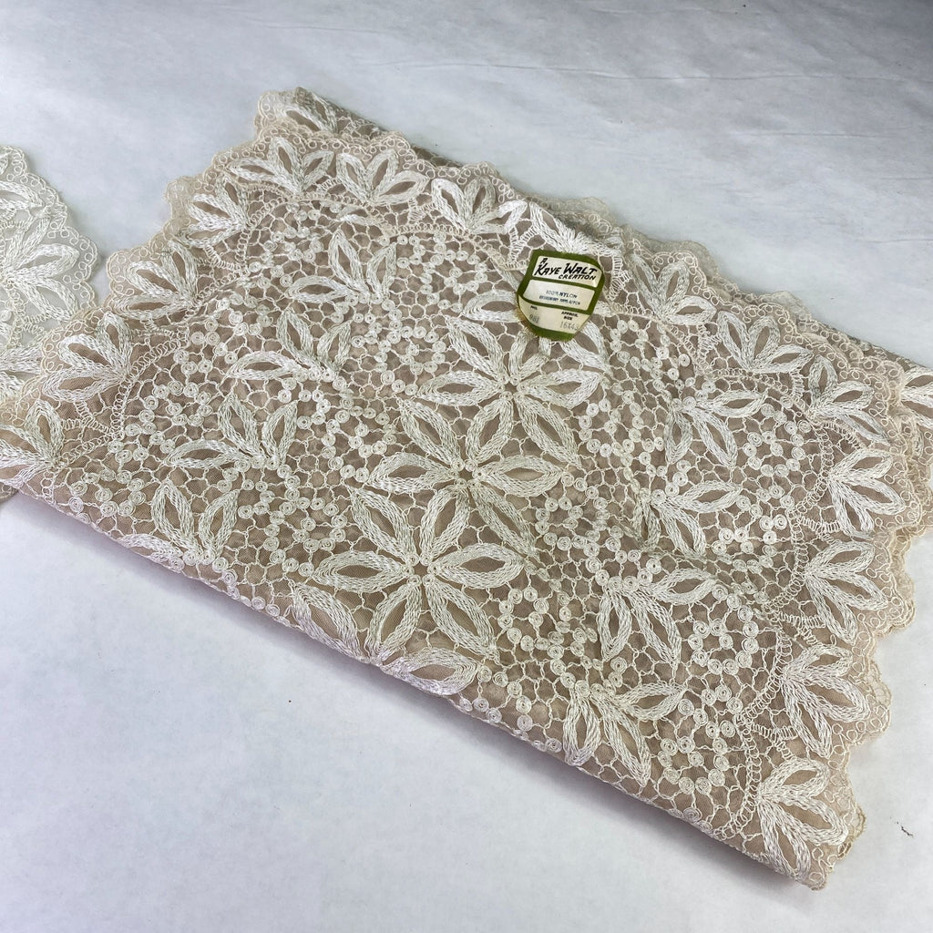 Vintage A Kaye Walt Creation Embroidered Doily and Runner Lace Set of 2