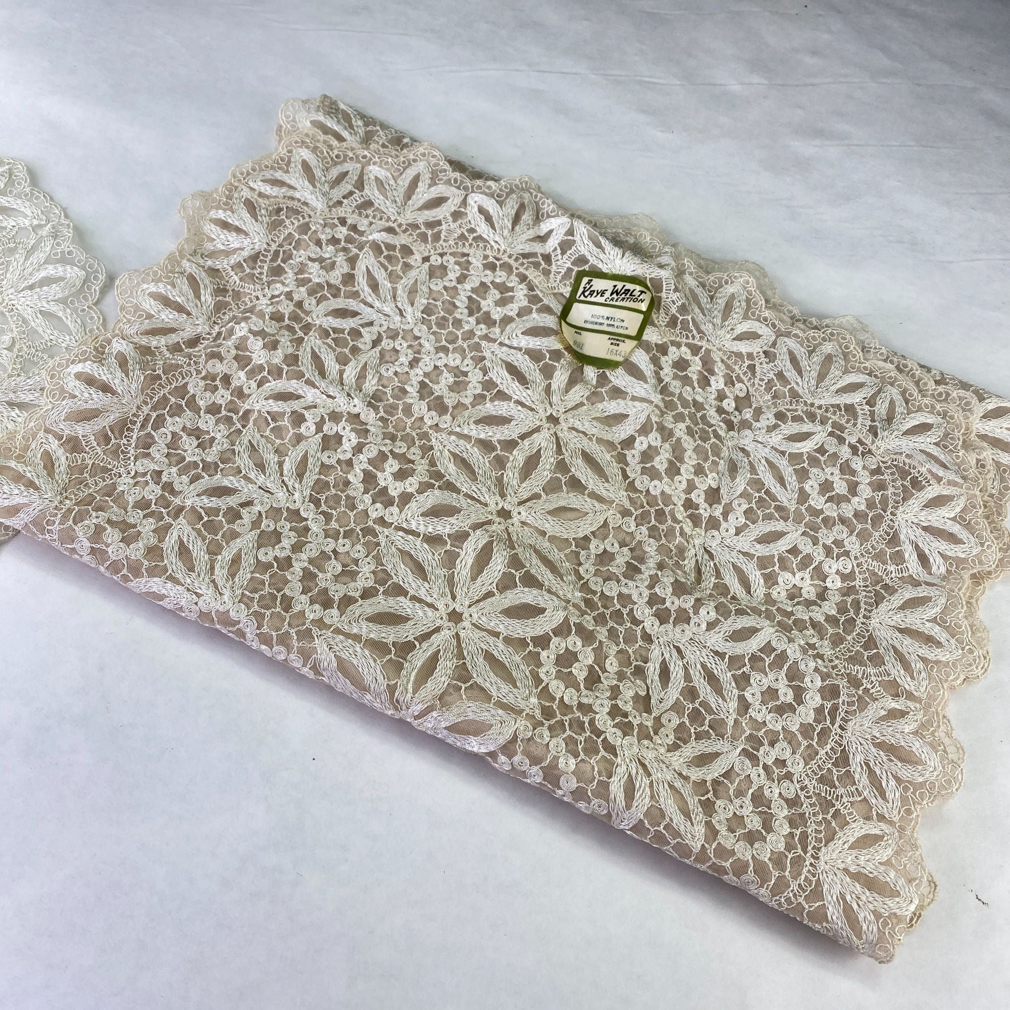 Vintage A Kaye Walt Creation Embroidered Doily and Runner Lace Set of 2