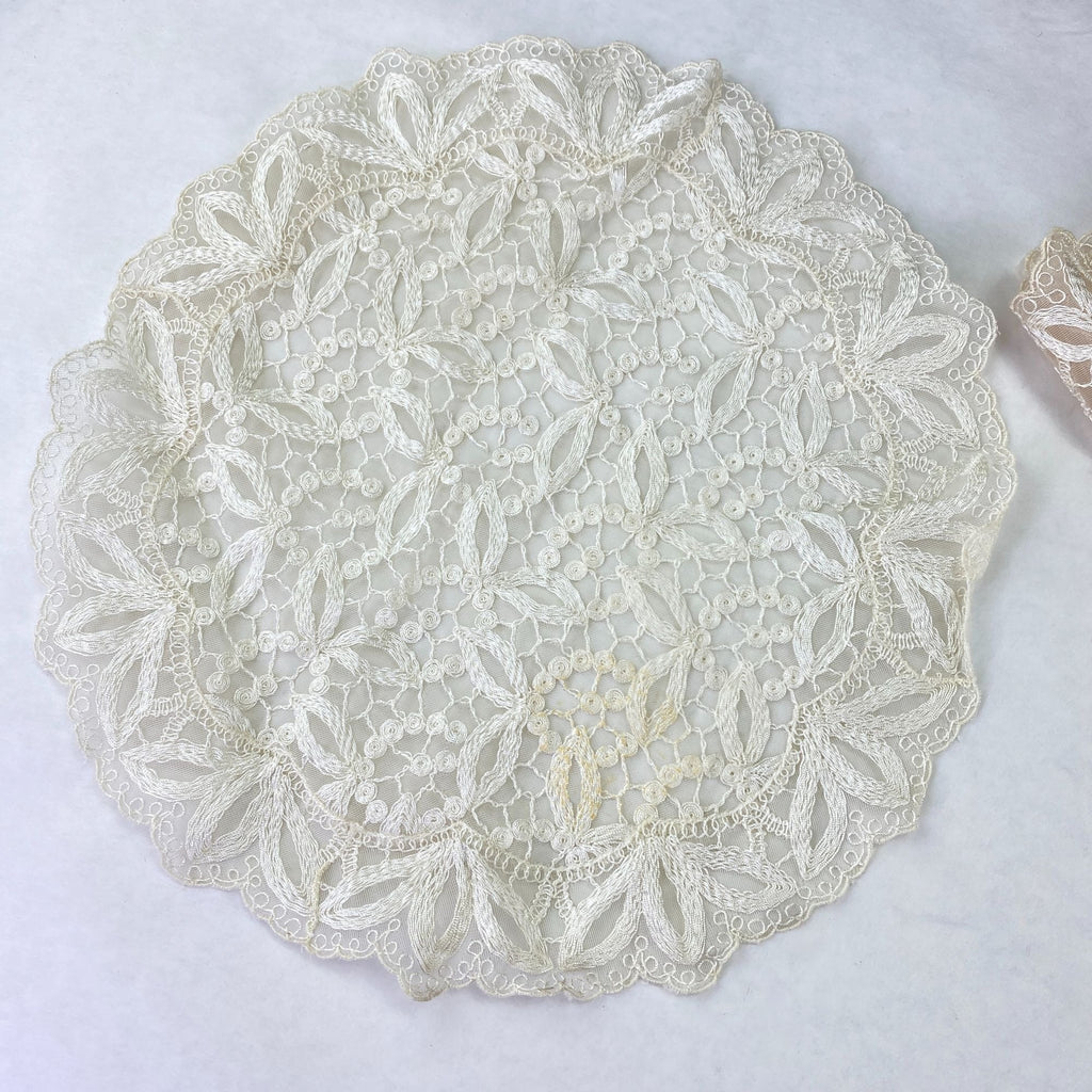 Vintage A Kaye Walt Creation Embroidered Doily and Runner Lace Set of 2
