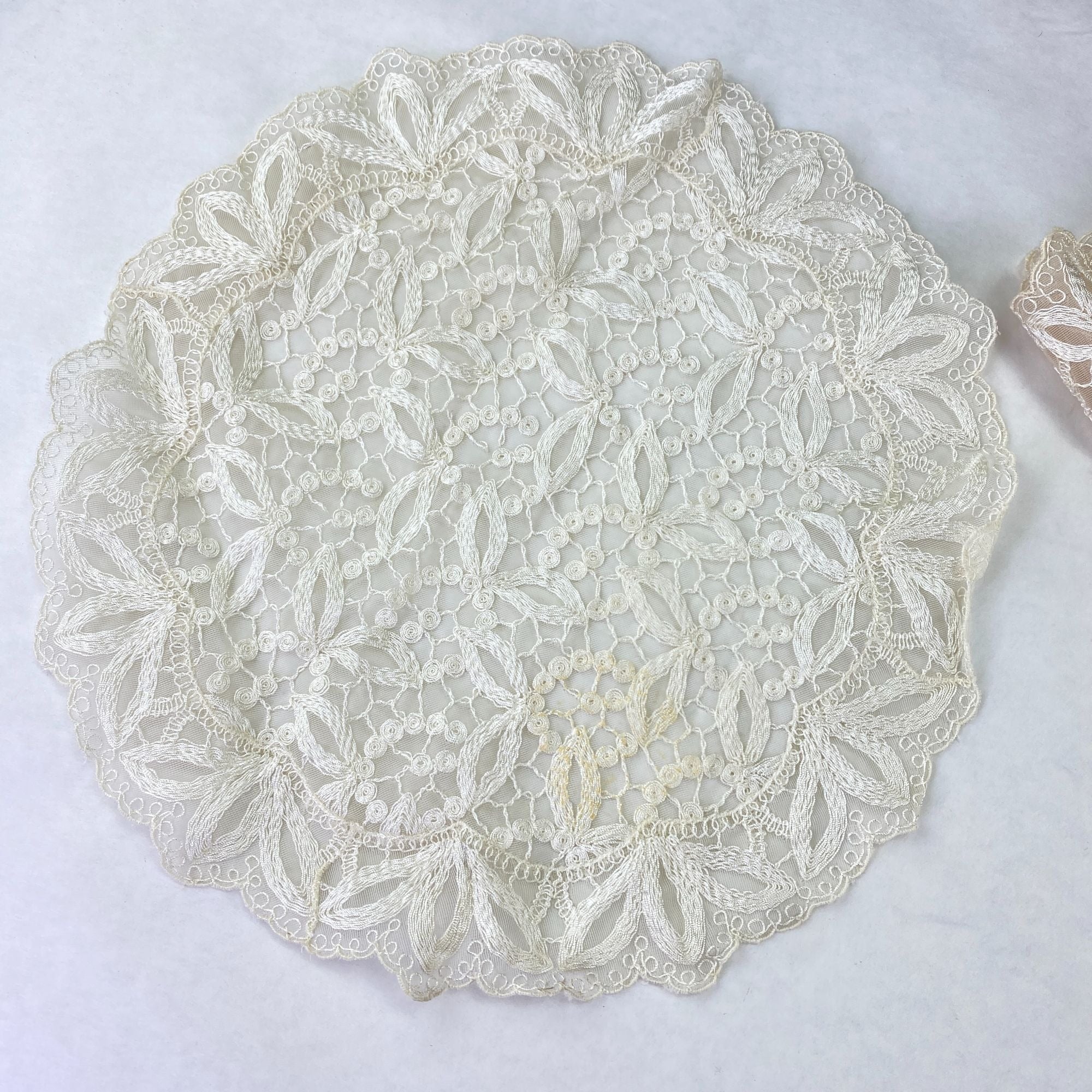 Vintage A Kaye Walt Creation Embroidered Doily and Runner Lace Set of 2
