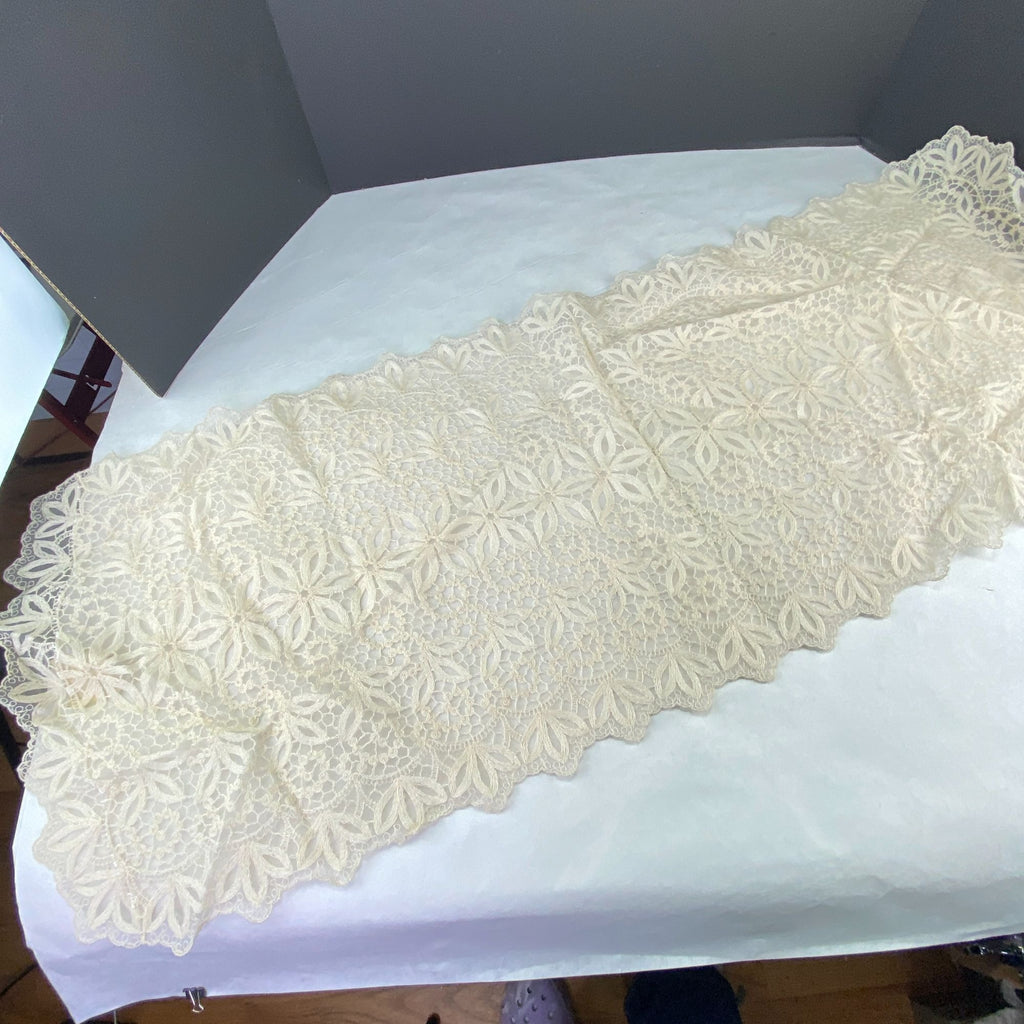 Vintage A Kaye Walt Creation Embroidered Doily and Runner Lace Set of 2