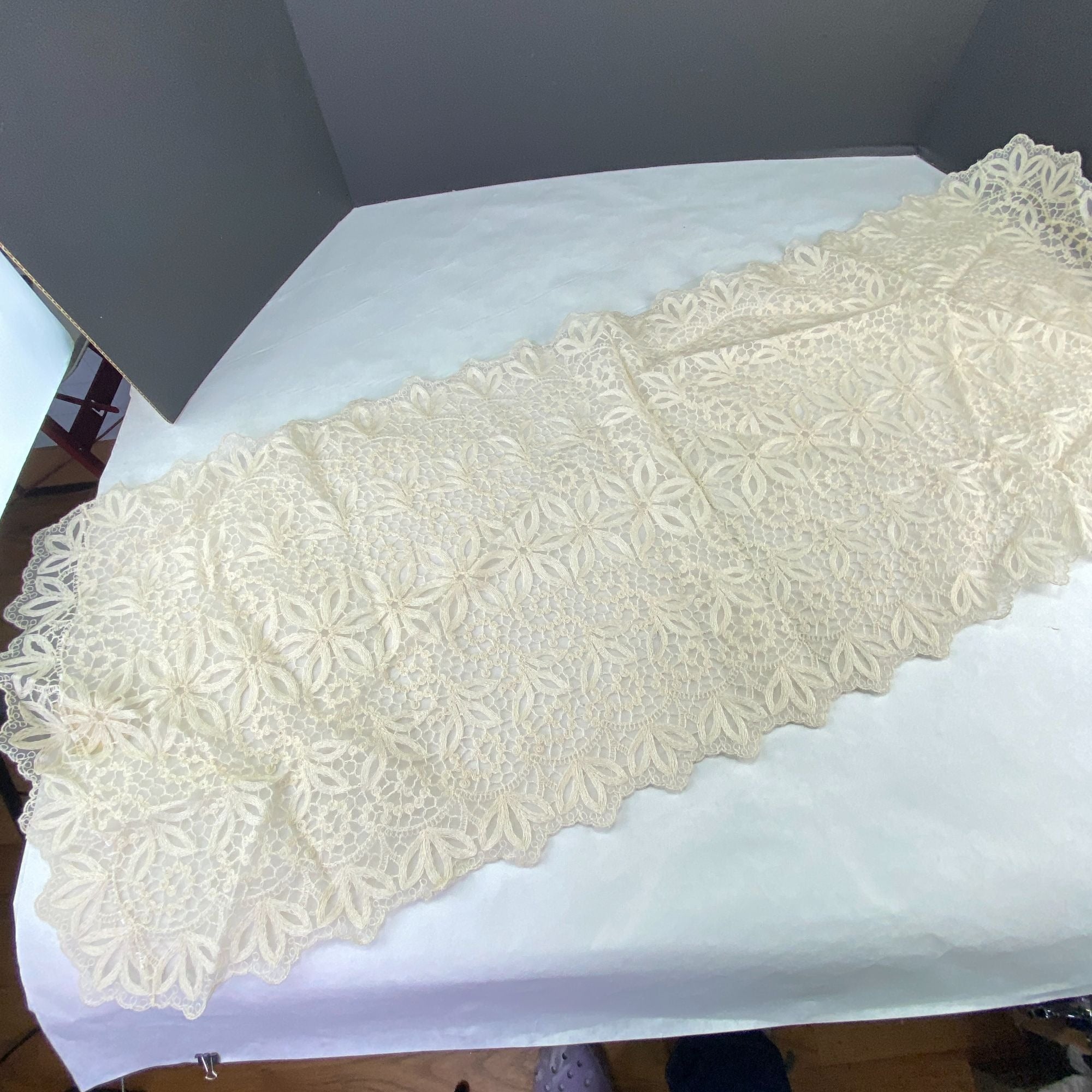 Vintage A Kaye Walt Creation Embroidered Doily and Runner Lace Set of 2