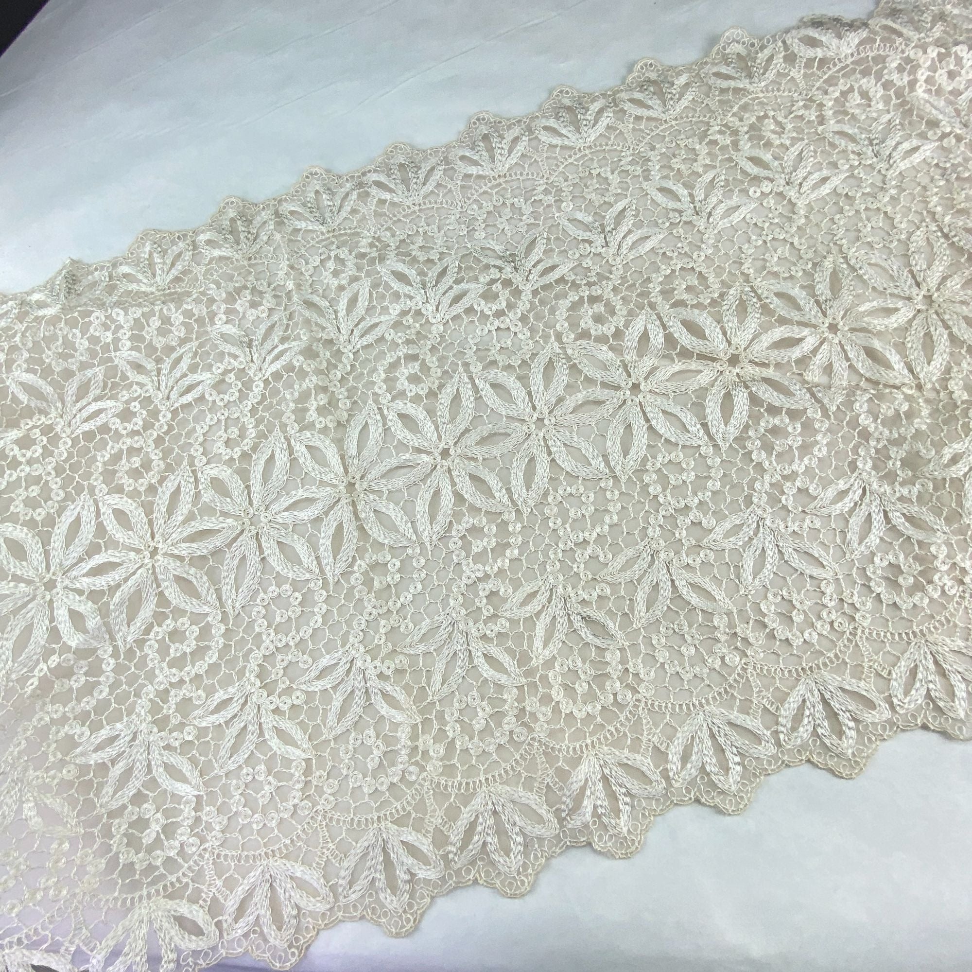 Vintage A Kaye Walt Creation Embroidered Doily and Runner Lace Set of 2