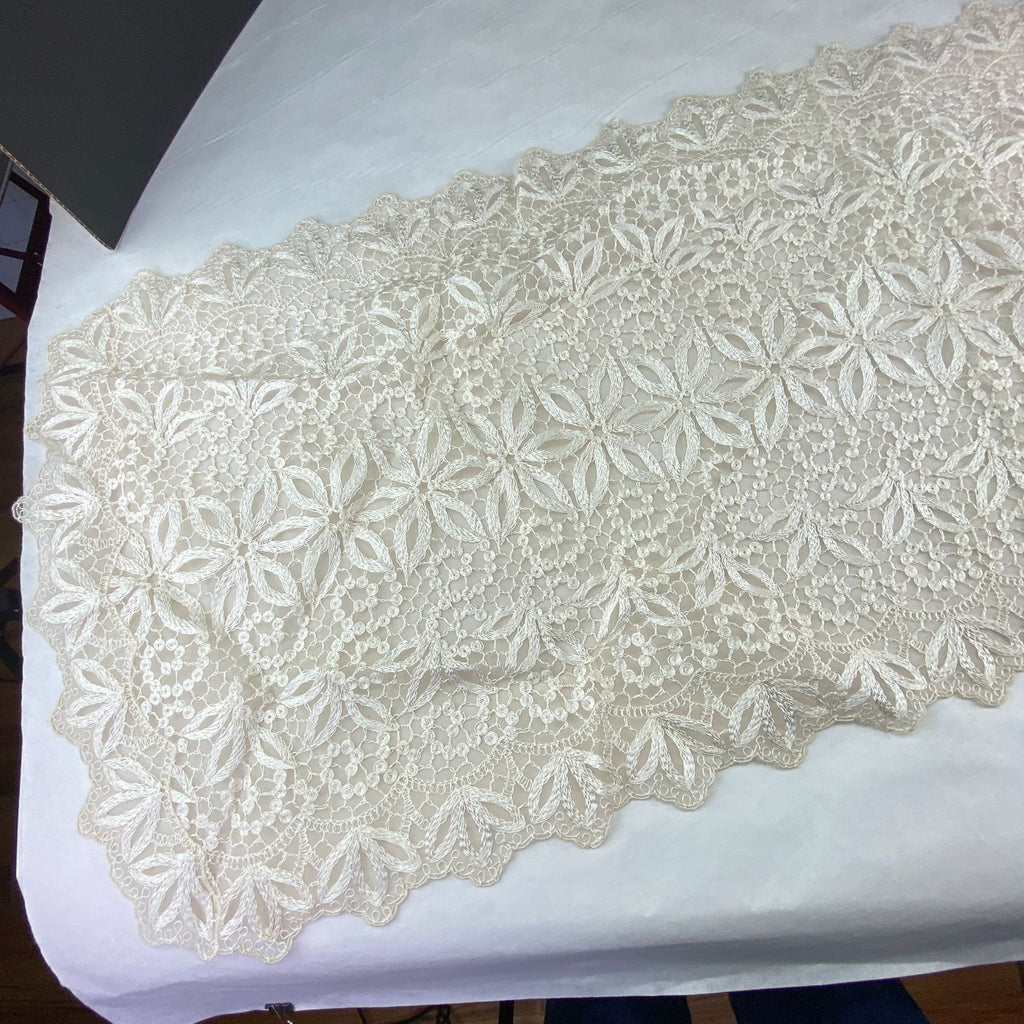 Vintage A Kaye Walt Creation Embroidered Doily and Runner Lace Set of 2