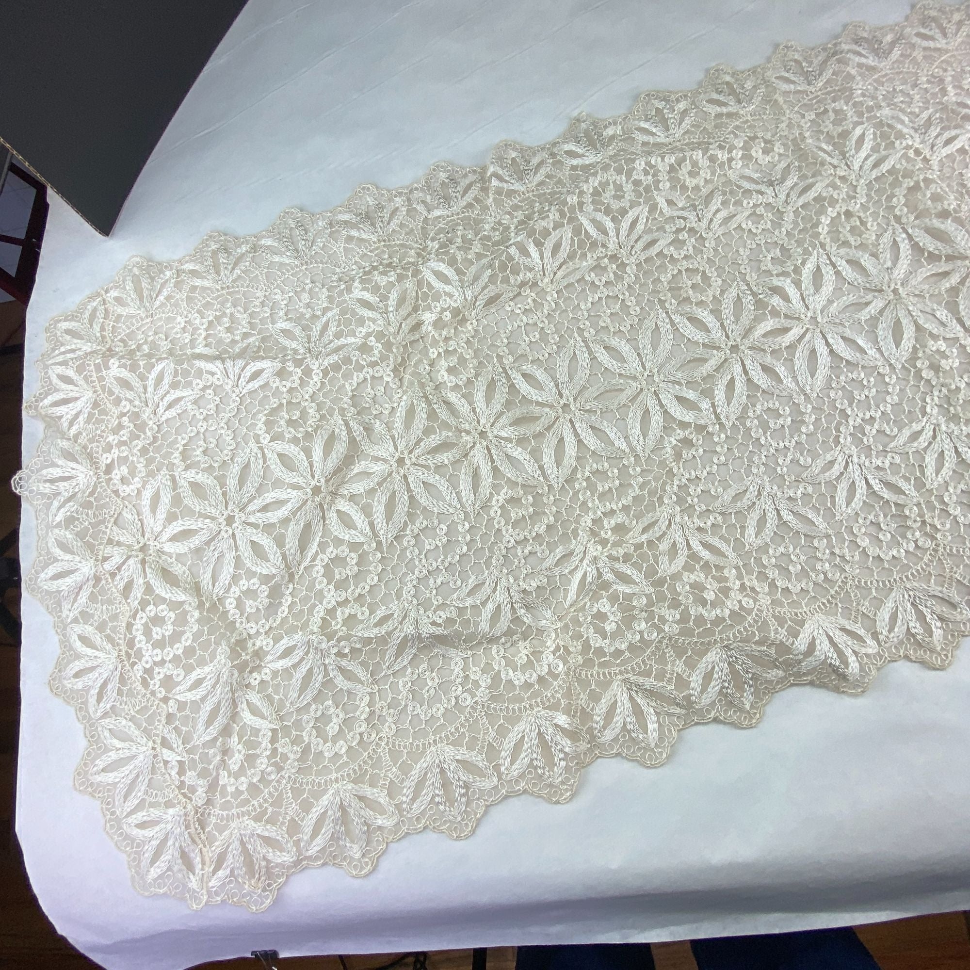 Vintage A Kaye Walt Creation Embroidered Doily and Runner Lace Set of 2