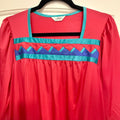 Vintage Henson Kickernick Red & Blue Long Nightgown Square Neck Size S