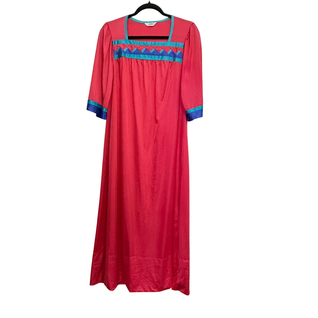Vintage Henson Kickernick Red & Blue Long Nightgown Square Neck Size S