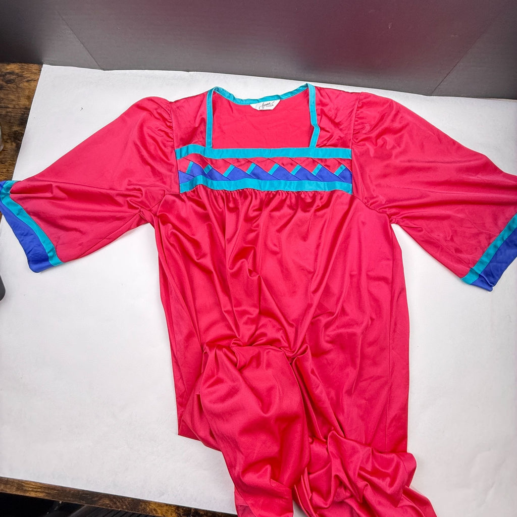 Vintage Henson Kickernick Red & Blue Long Nightgown Square Neck Size S