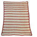 Vintage Crochet Lap Afghan Throw Blanket Red White Striped 35" x 45" Handmade