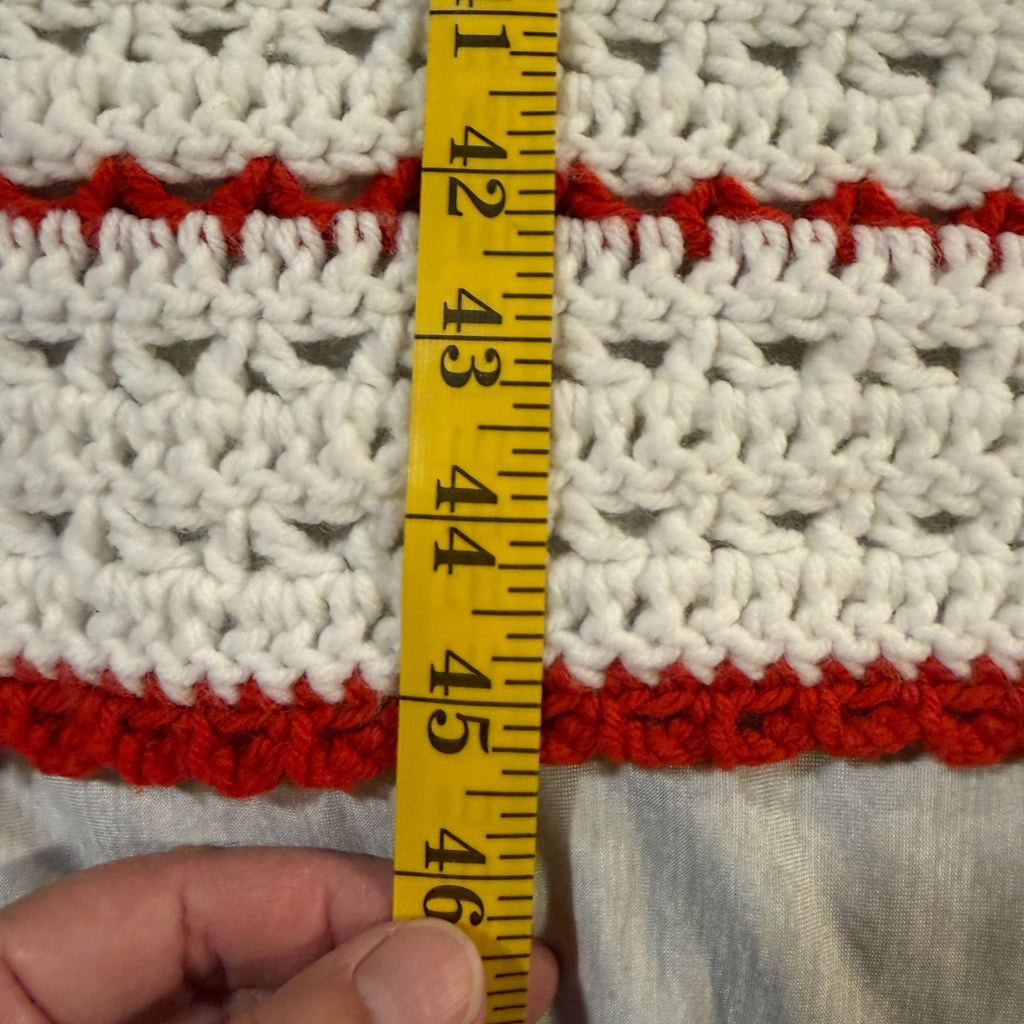 Vintage Crochet Lap Afghan Throw Blanket Red White Striped 35" x 45" Handmade