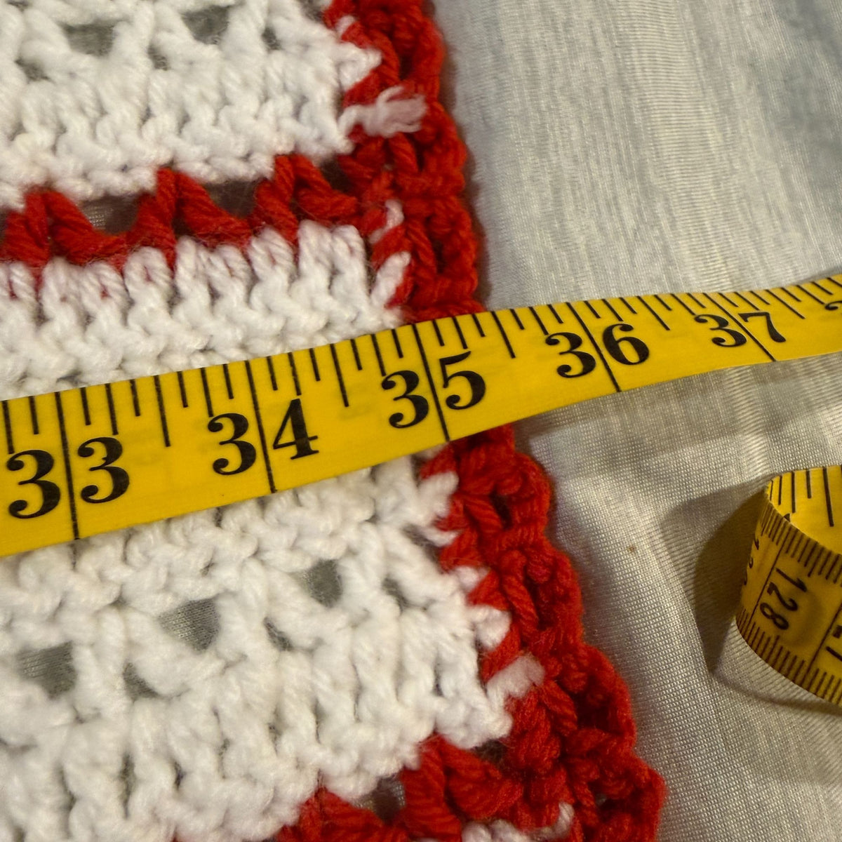 Vintage Crochet Lap Afghan Throw Blanket Red White Striped 35" x 45" Handmade