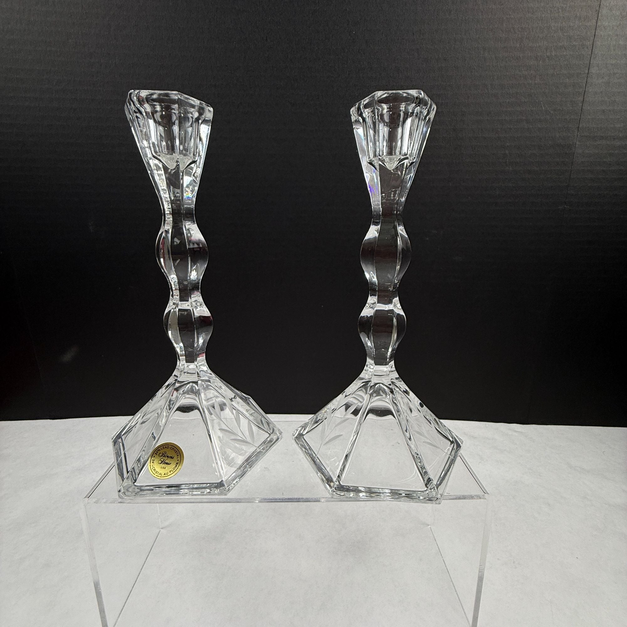 Vintage Princess House Heritage 24 Lead Crystal Candlesticks with Box