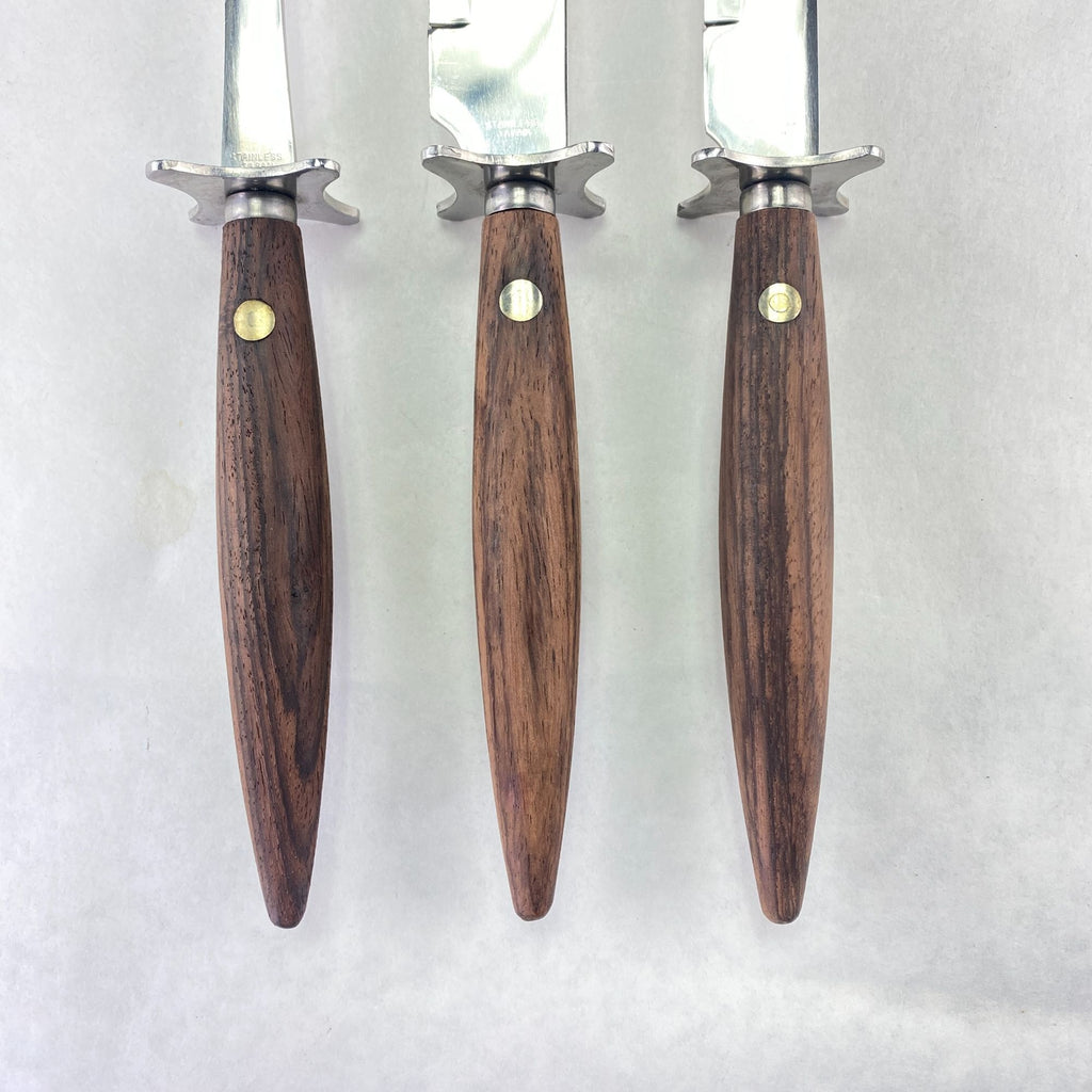 Vintage MCM Wood Handles Stainless Steel Carving Set 3 Pc Set with Box Japan