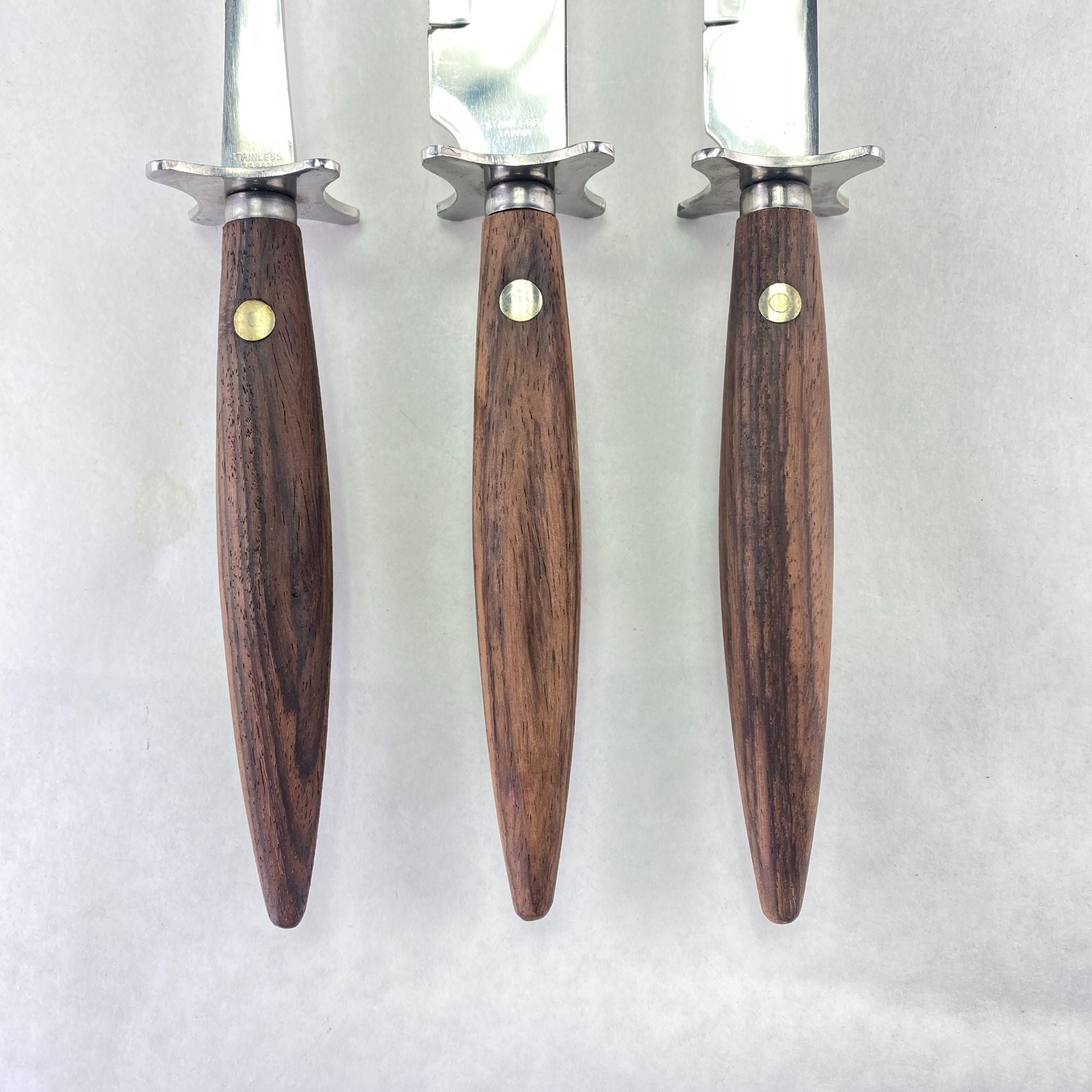 Vintage MCM Wood Handles Stainless Steel Carving Set 3 Pc Set with Box Japan