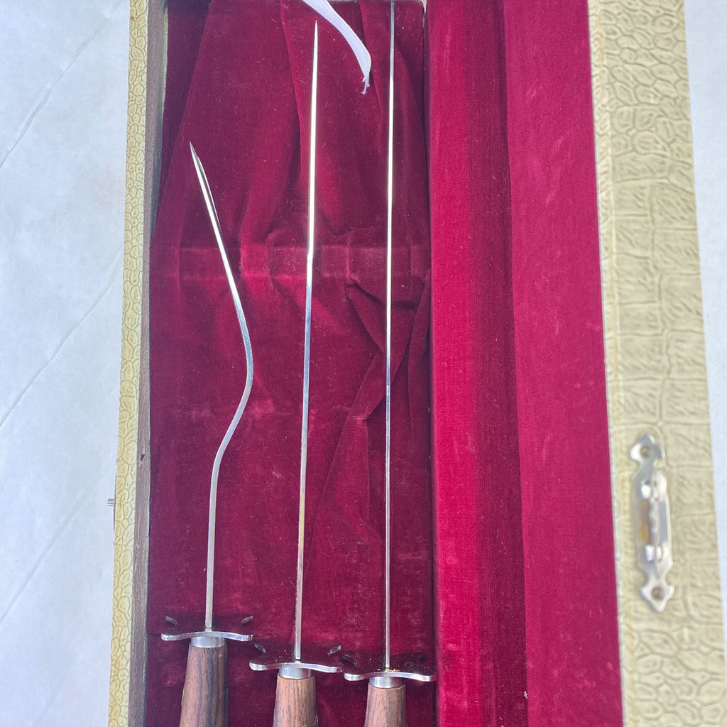 Vintage MCM Wood Handles Stainless Steel Carving Set 3 Pc Set with Box Japan