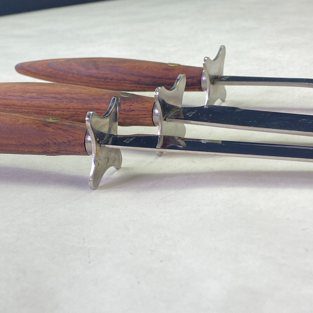 Vintage MCM Wood Handles Stainless Steel Carving Set 3 Pc Set with Box Japan