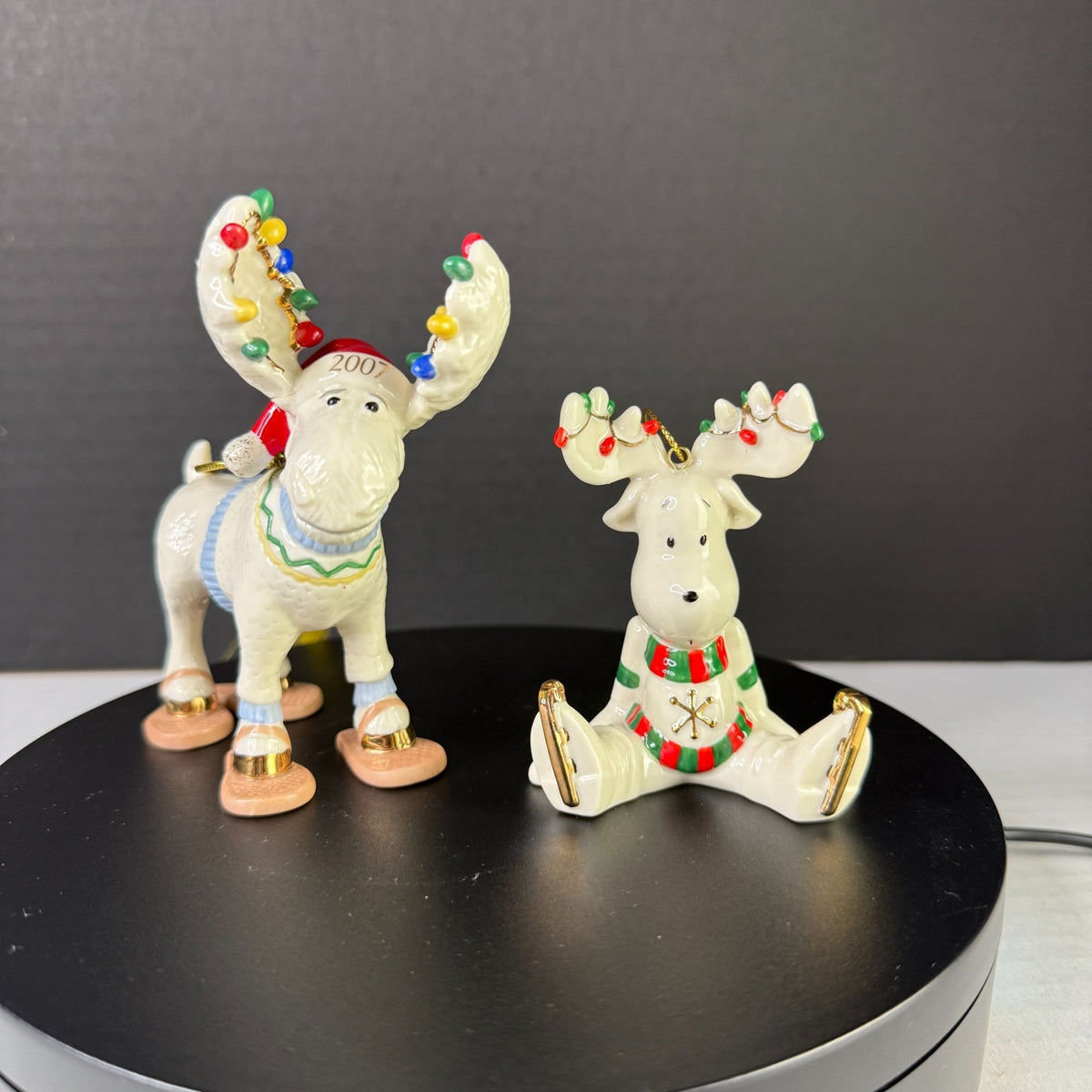 Lenox 2007 Christmas Moose Ornaments Lot of 2 Marcel Merry Mooseshoes