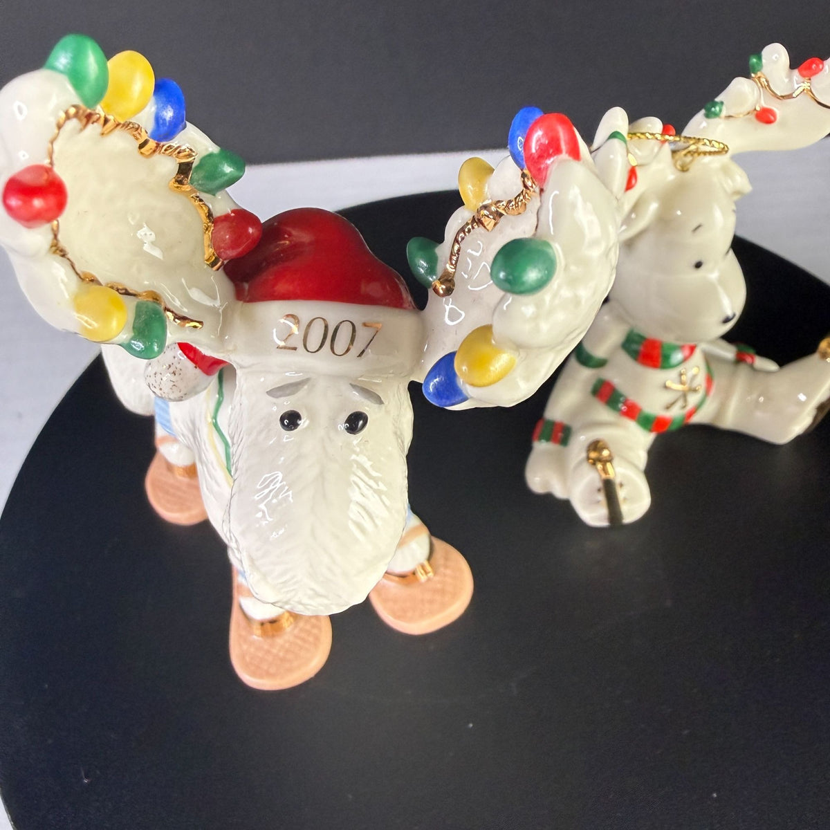 Lenox 2007 Christmas Moose Ornaments Lot of 2 Marcel Merry Mooseshoes