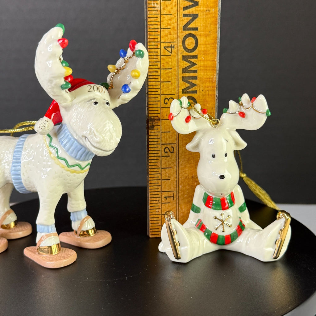 Lenox 2007 Christmas Moose Ornaments Lot of 2 Marcel Merry Mooseshoes