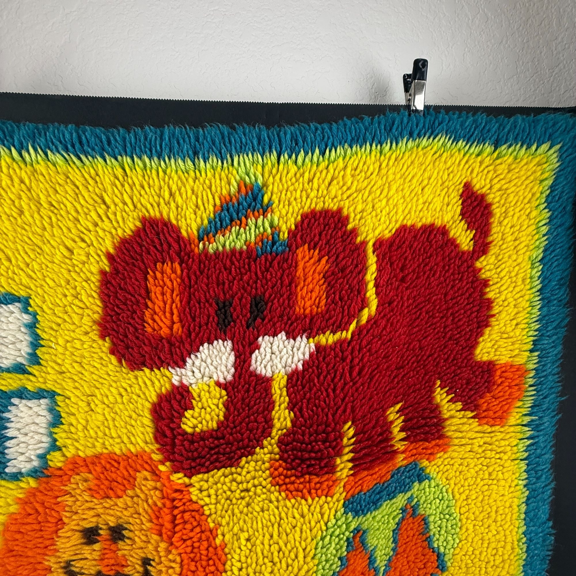 Vintage Circus Zoo Animals Latch Hook Rug Completed
