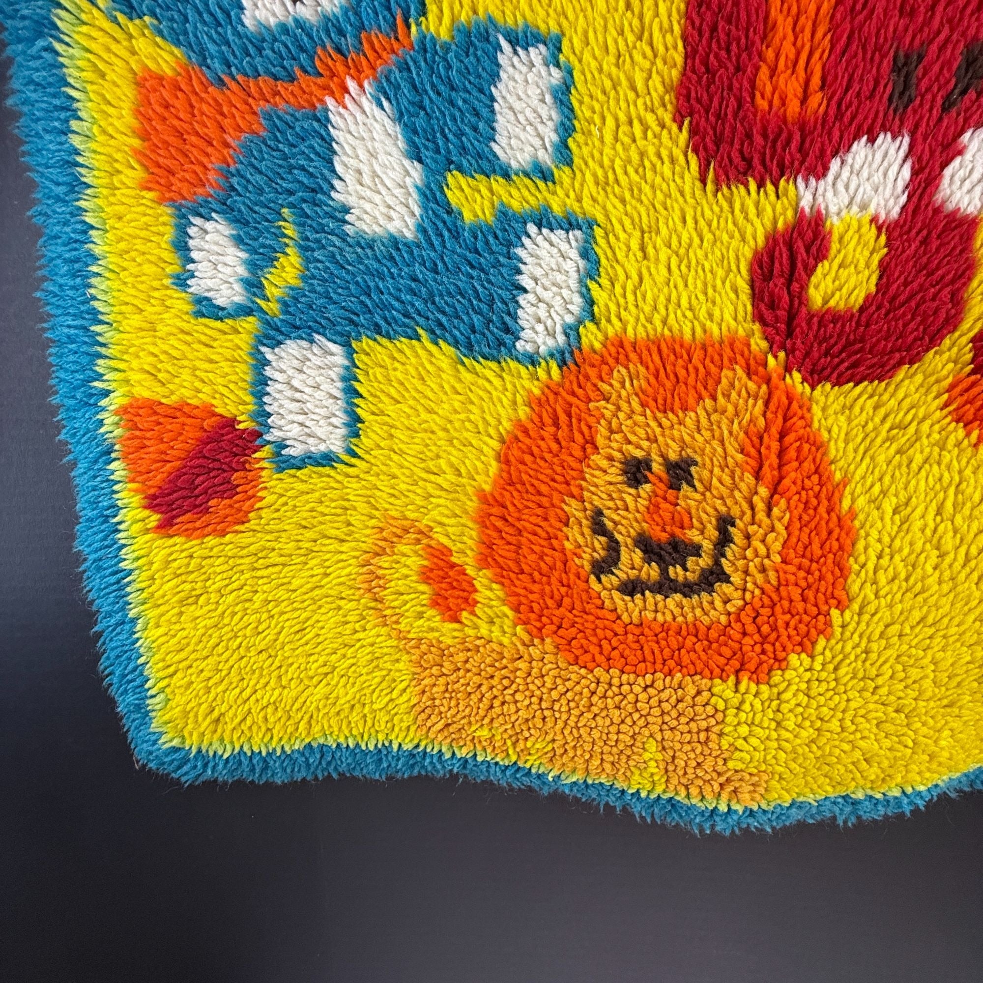 Vintage Circus Zoo Animals Latch Hook Rug Completed
