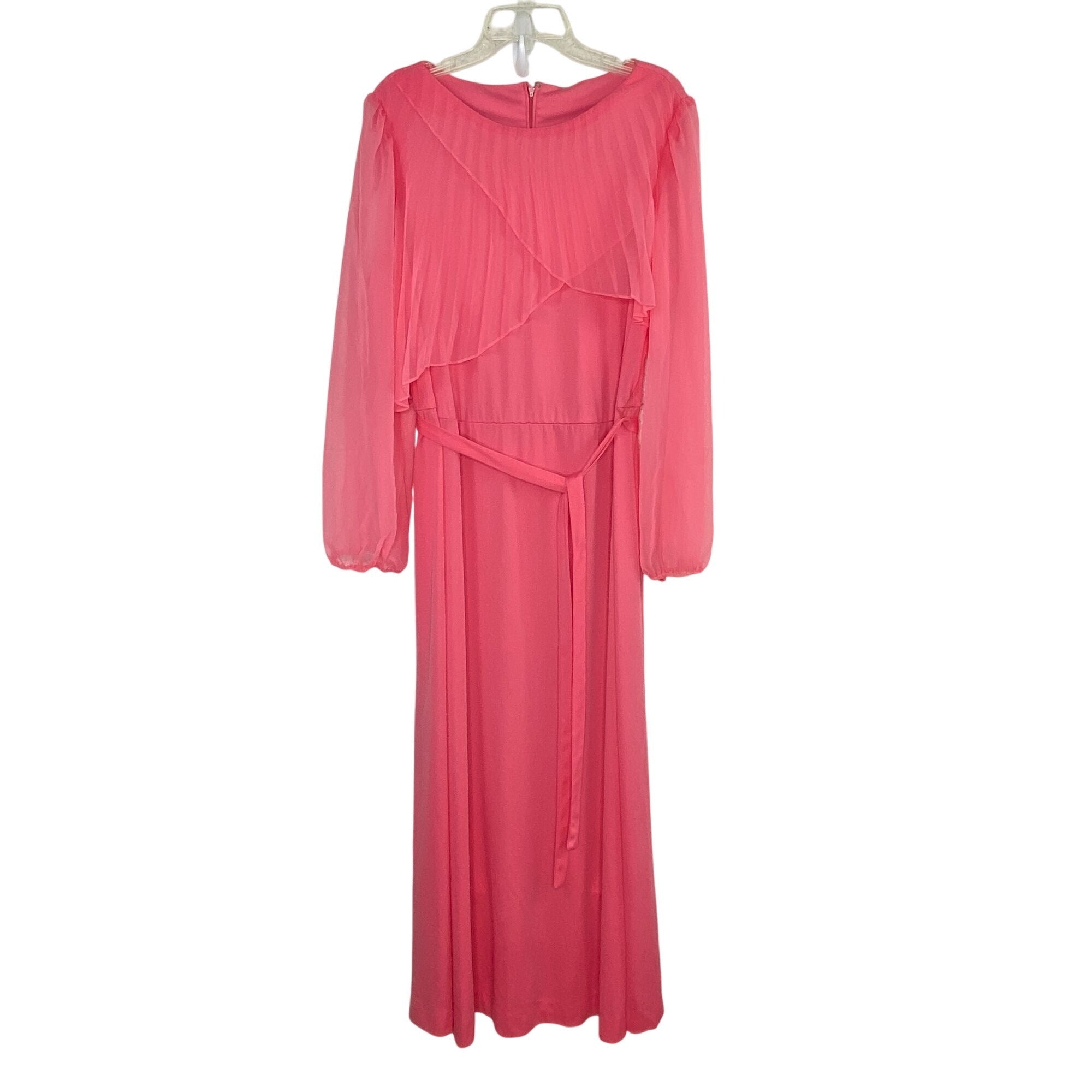 Vintage Accordion Collar Long Dress Coral Pink