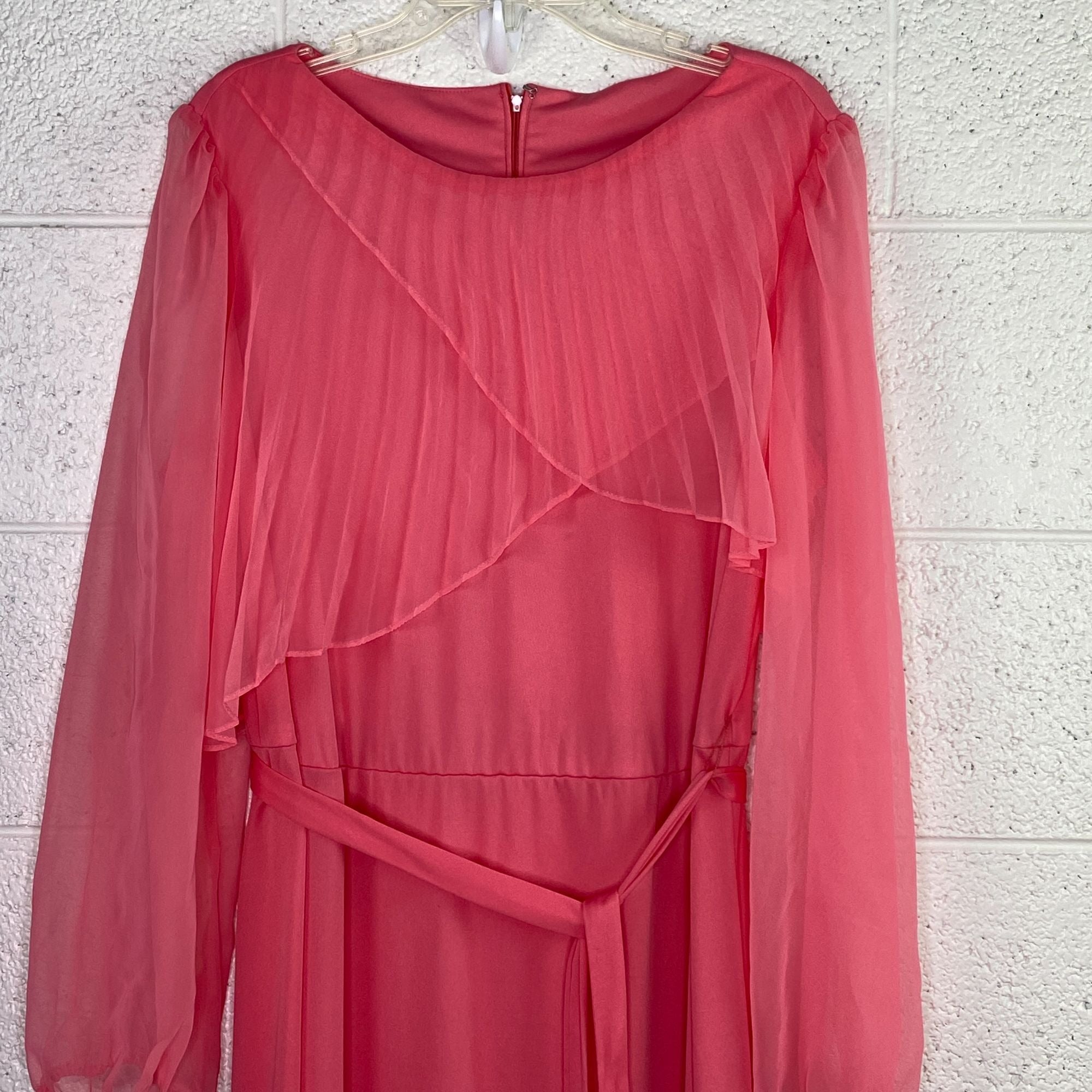 Vintage Accordion Collar Long Dress Coral Pink