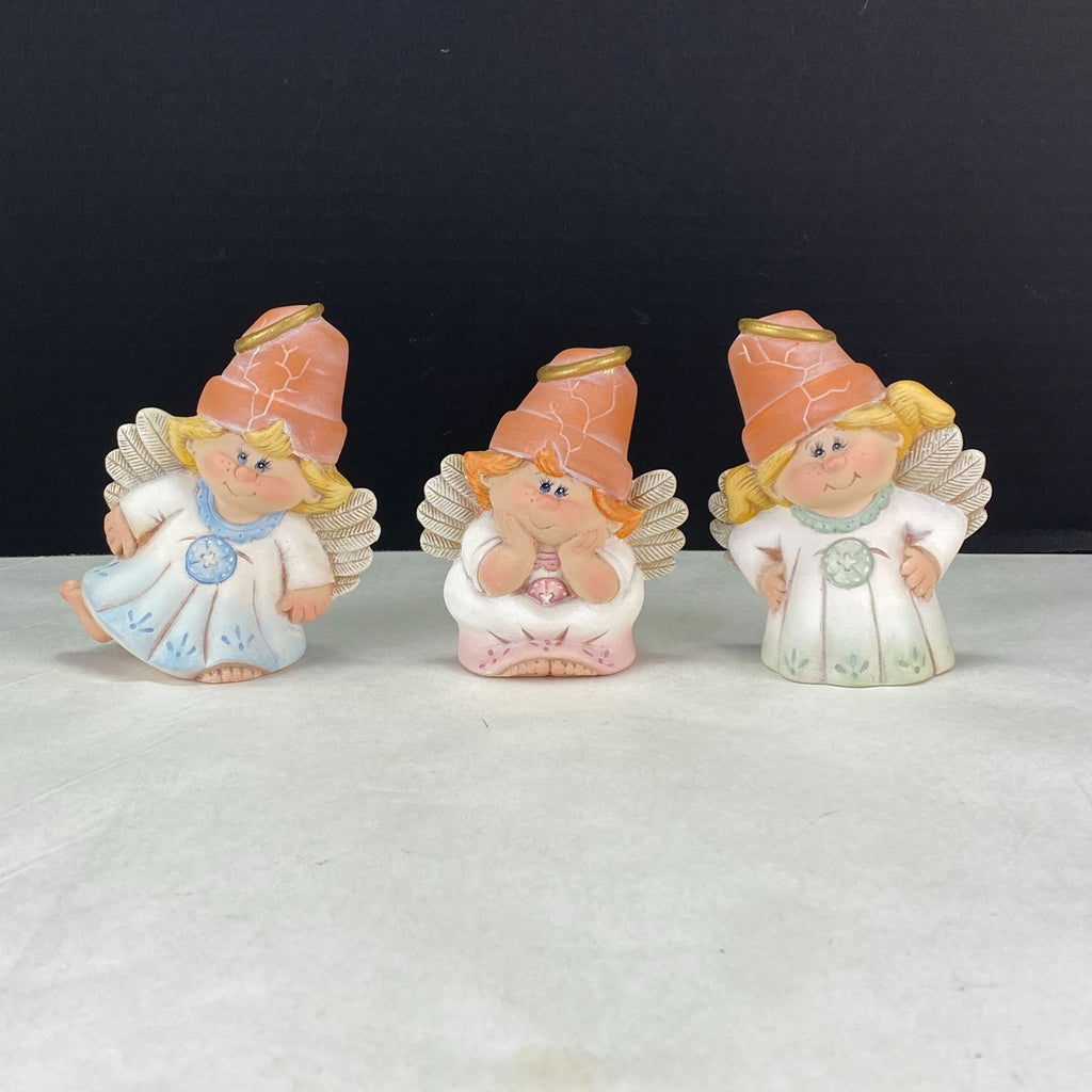 Cracked Flower Pot Garden Fairy Angel Figurines Set of 3