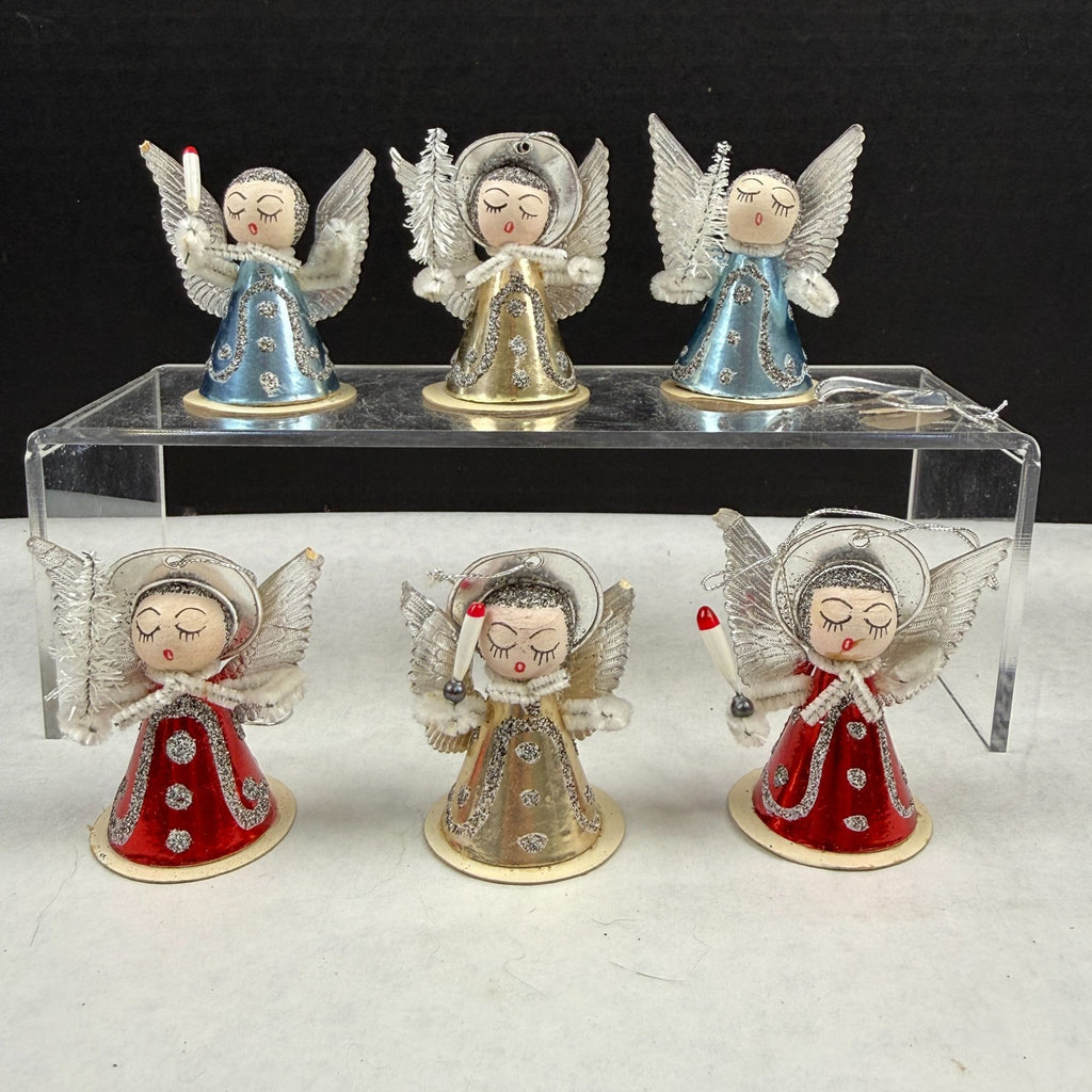 Vintage Putz Cardboard Pipe Cleaner Christmas Angel Ornaments Lot Of 6