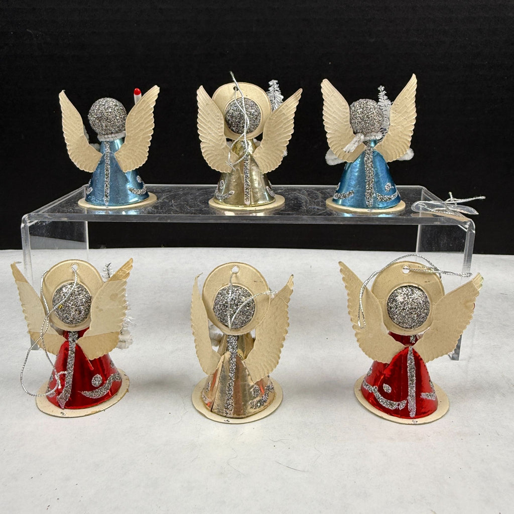 Vintage Putz Cardboard Pipe Cleaner Christmas Angel Ornaments Lot Of 6