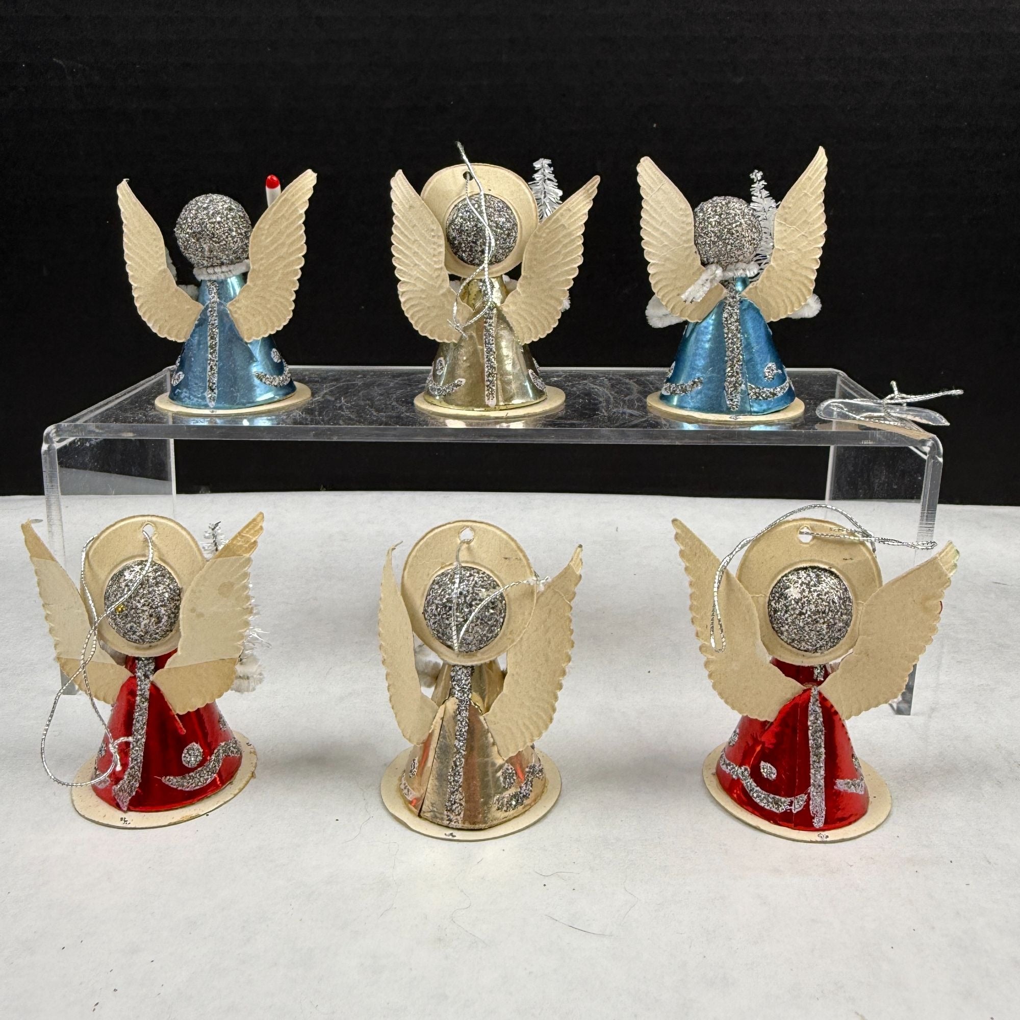 Vintage Putz Cardboard Pipe Cleaner Christmas Angel Ornaments Lot Of 6