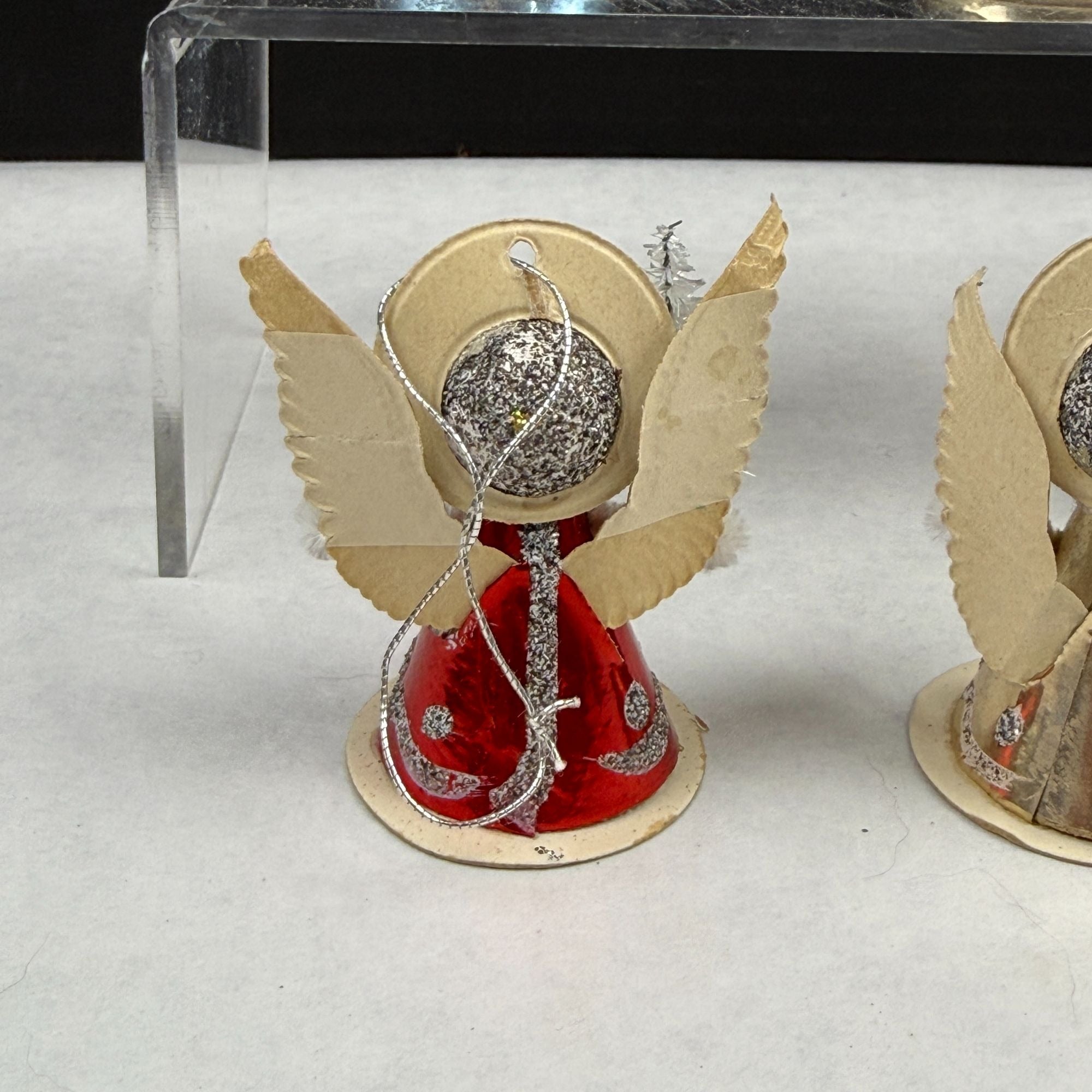 Vintage Putz Cardboard Pipe Cleaner Christmas Angel Ornaments Lot Of 6