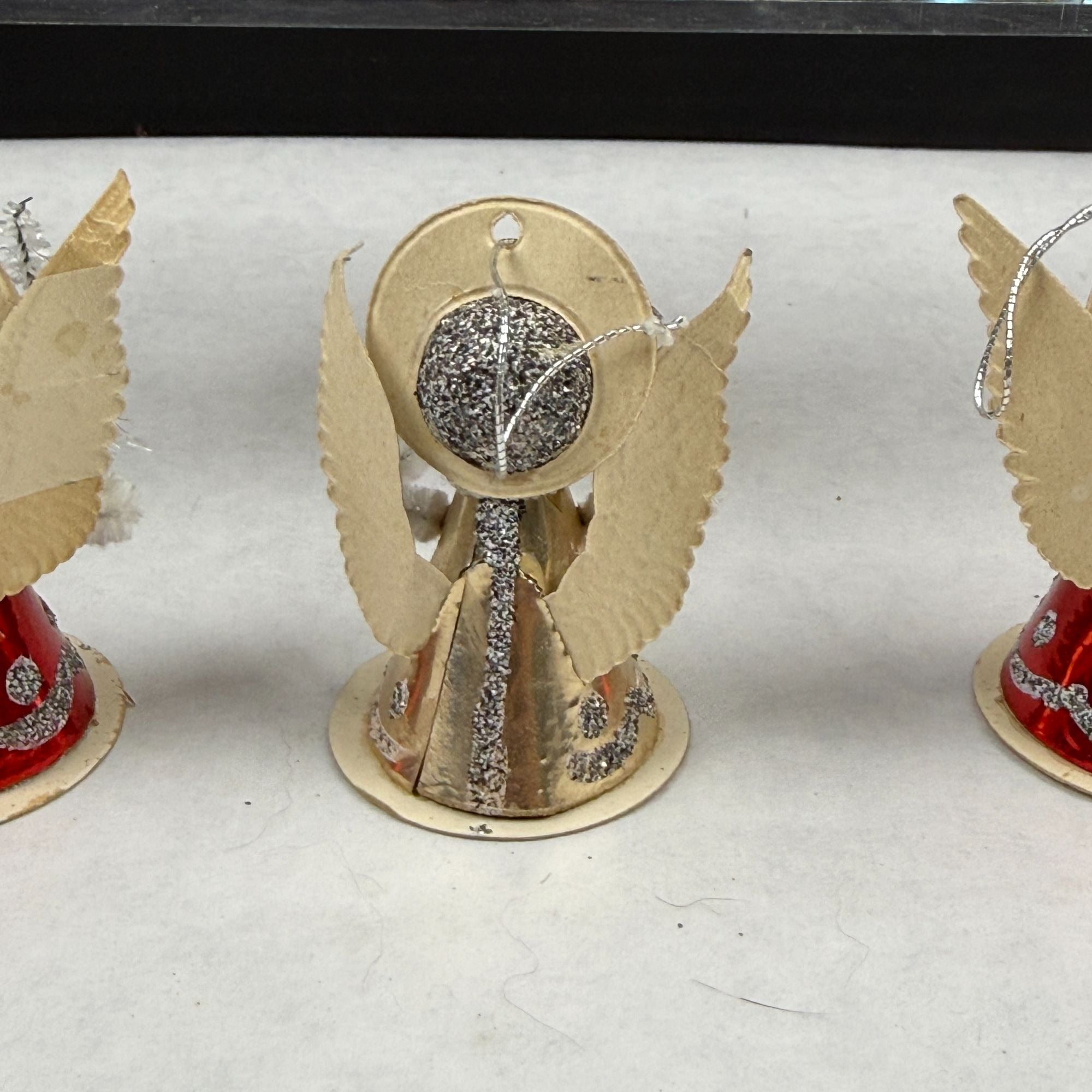 Vintage Putz Cardboard Pipe Cleaner Christmas Angel Ornaments Lot Of 6