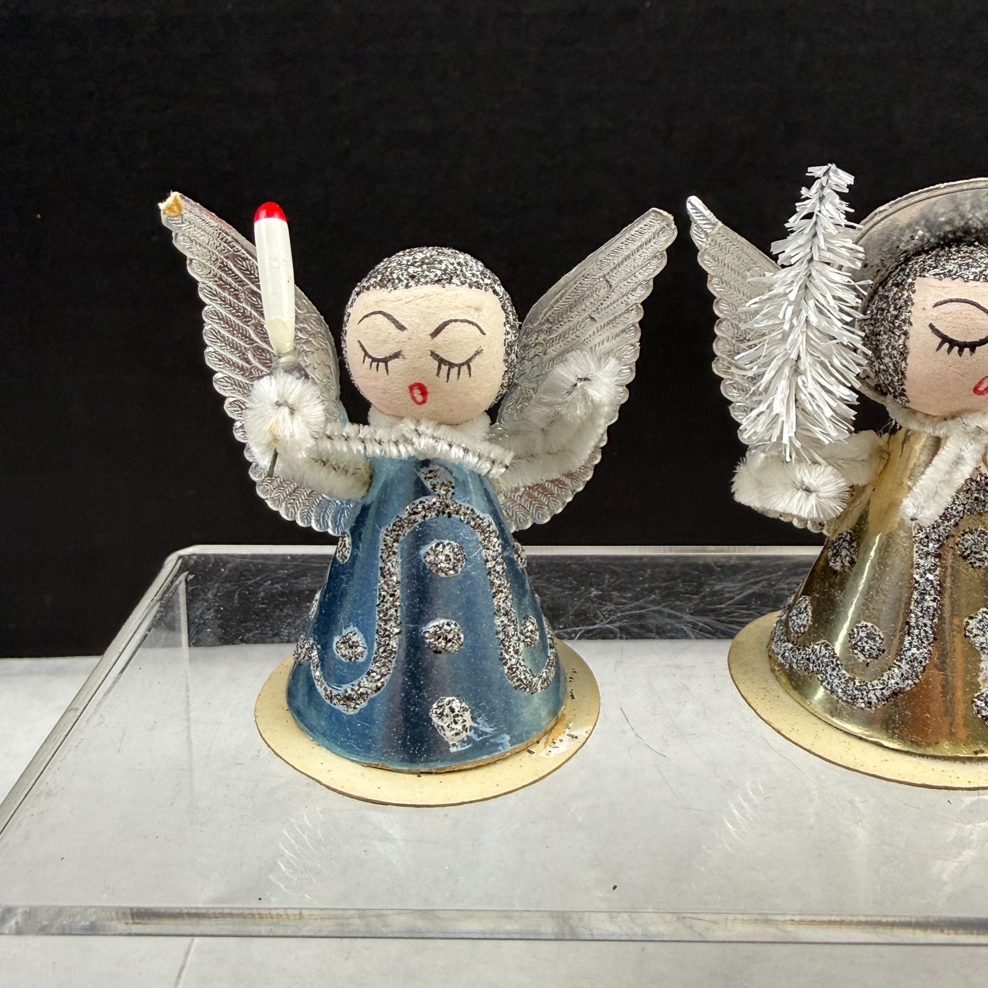 Vintage Putz Cardboard Pipe Cleaner Christmas Angel Ornaments Lot Of 6