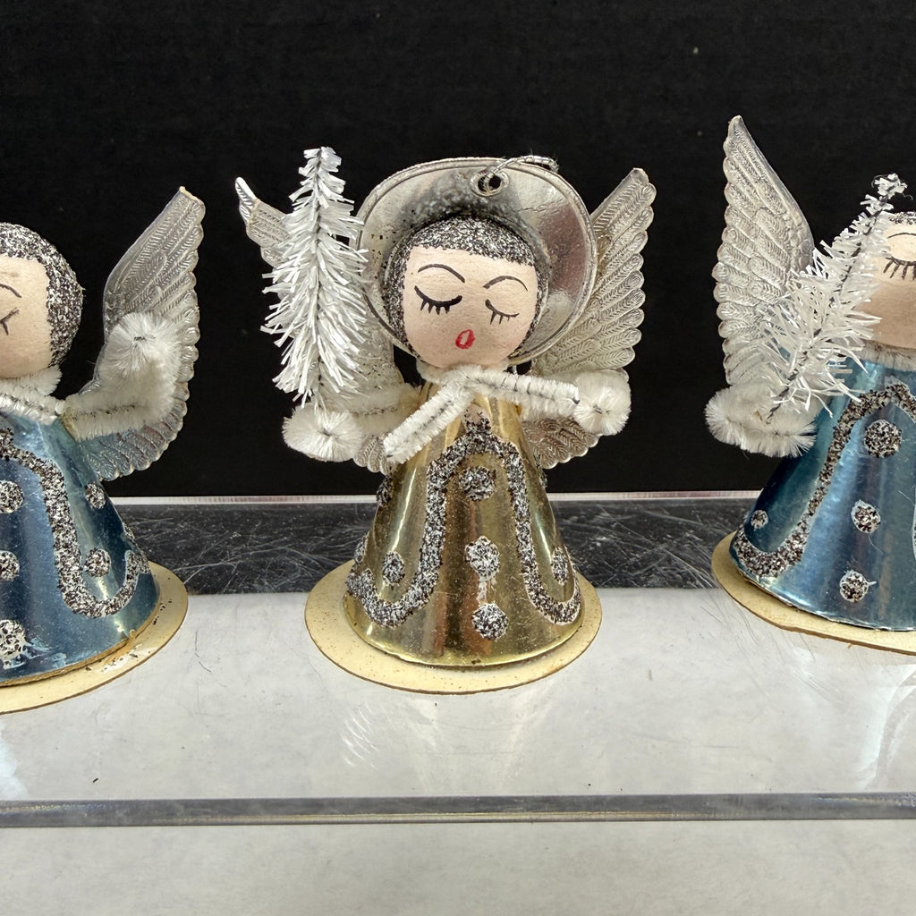 Vintage Putz Cardboard Pipe Cleaner Christmas Angel Ornaments Lot Of 6